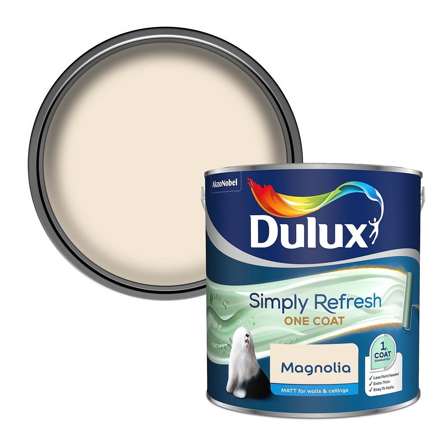 Dulux Simply Refresh One Coat Matt Emulsion Paint Magnolia 2.5L Homebase