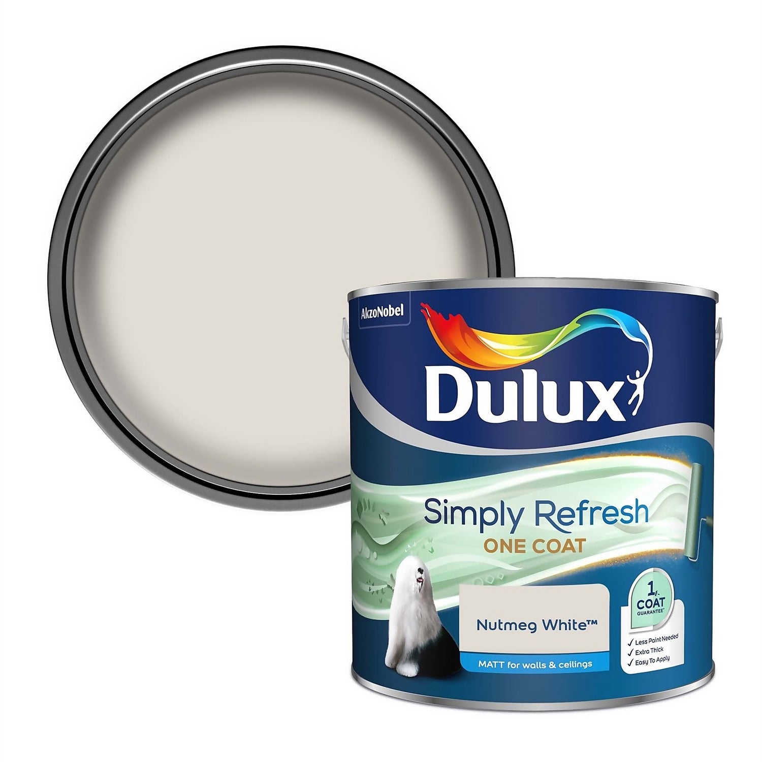 Dulux Simply Refresh One Coat Matt Emulsion Paint Nutmeg White 2.5L