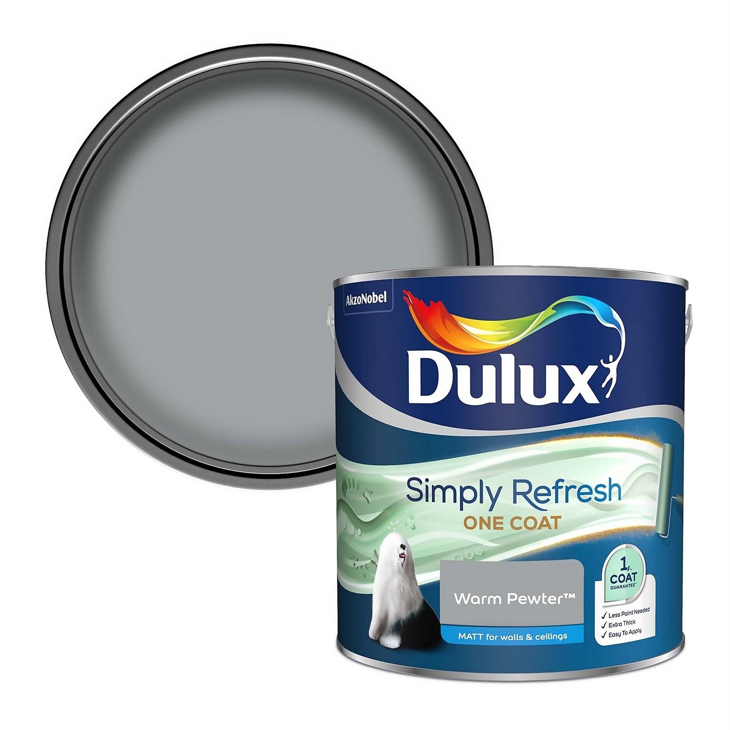Dulux Simply Refresh One Coat Matt Emulsion Paint Warm Pewter 2.5L Homebase