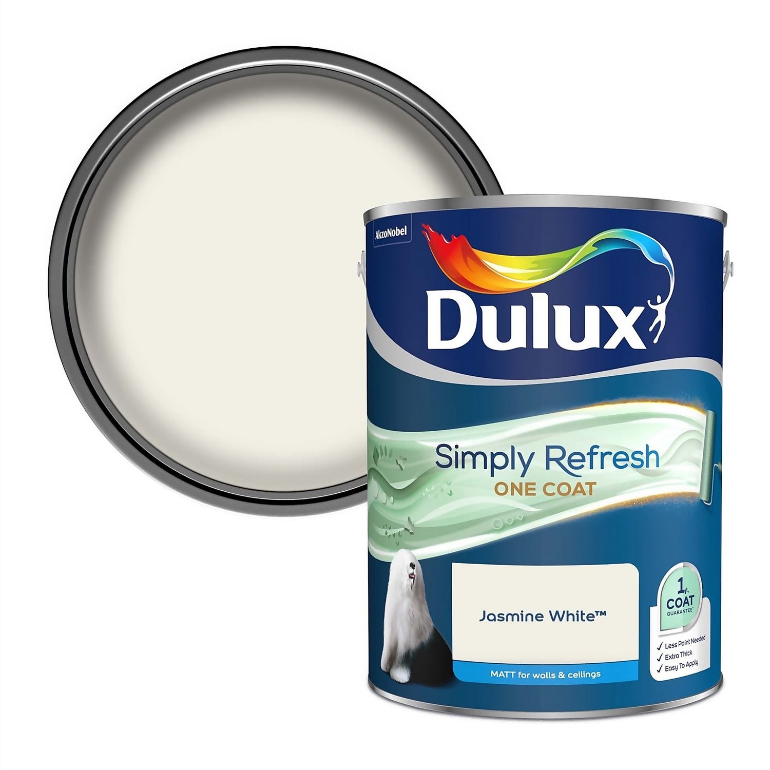 Dulux Simply Refresh One Coat Matt Emulsion Paint Jasmine White 5L