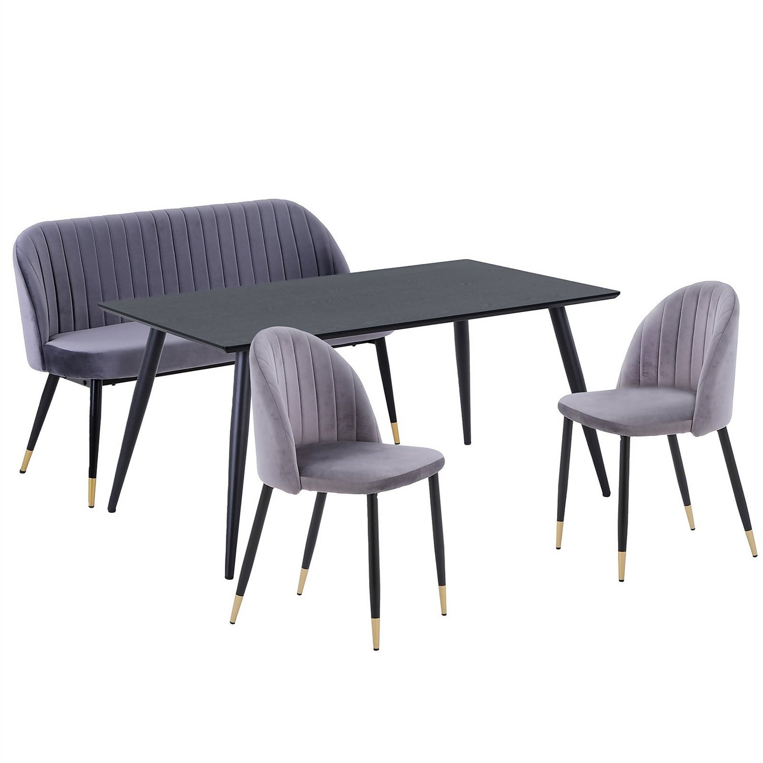 Illona 4 Seater Dining Set - 2 Chairs & 1 Bench - Grey | Homebase
