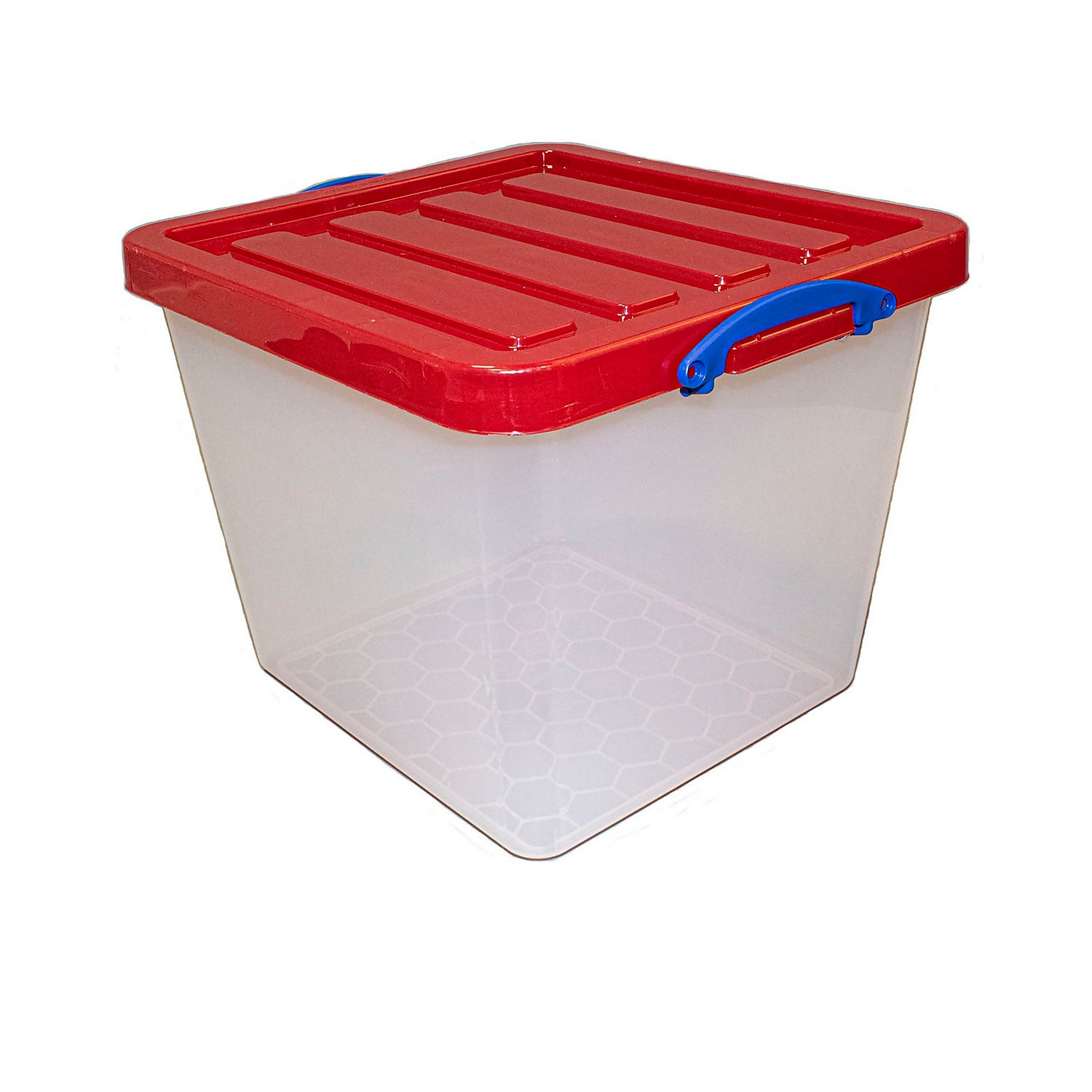 Really Useful Storage Box 60L Clear with Red Lid Homebase