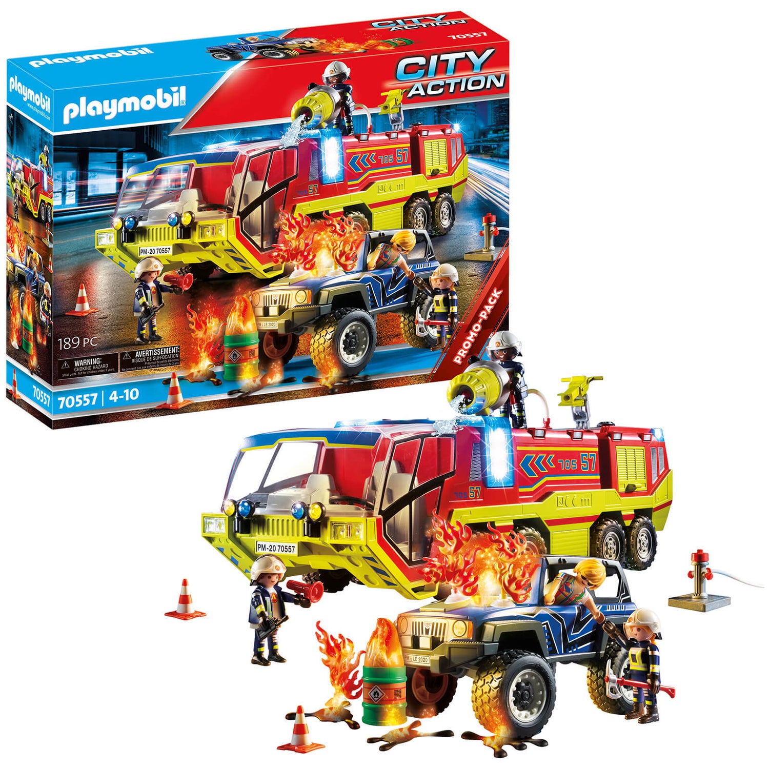 Playmobil Fire Engine With Truck Toy Set – Lights & Sounds, 4 Figures, Accessories, For Ages 4-10
