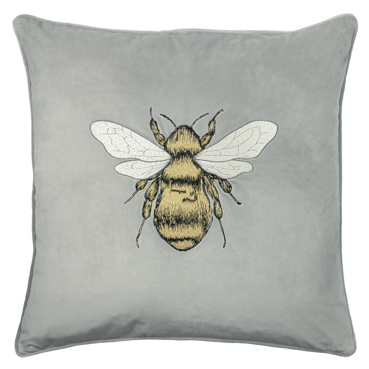 Bee Embroidered Velvet Cushion 50x50cm Homebase