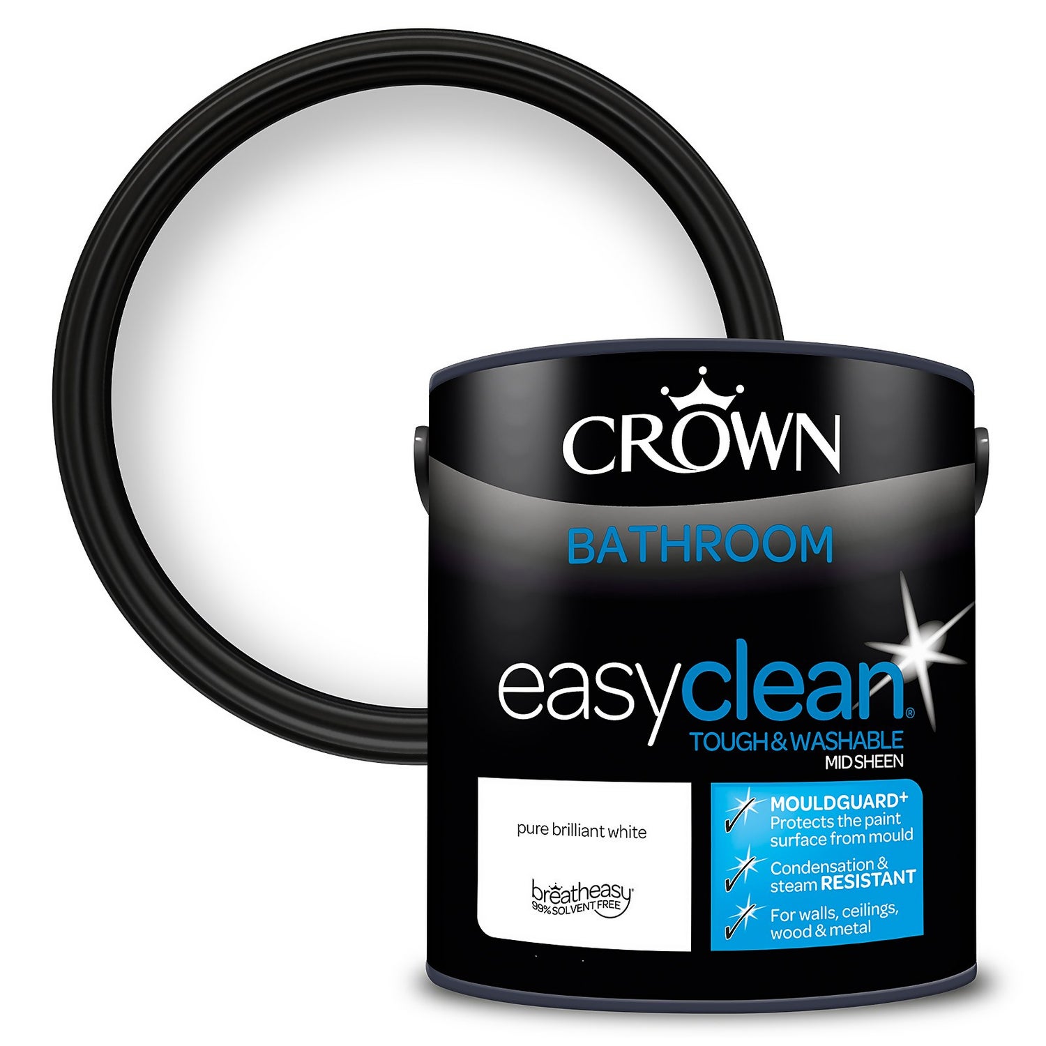 Crown Easyclean Bathroom Paint Brilliant White 2.5 L | Homebase