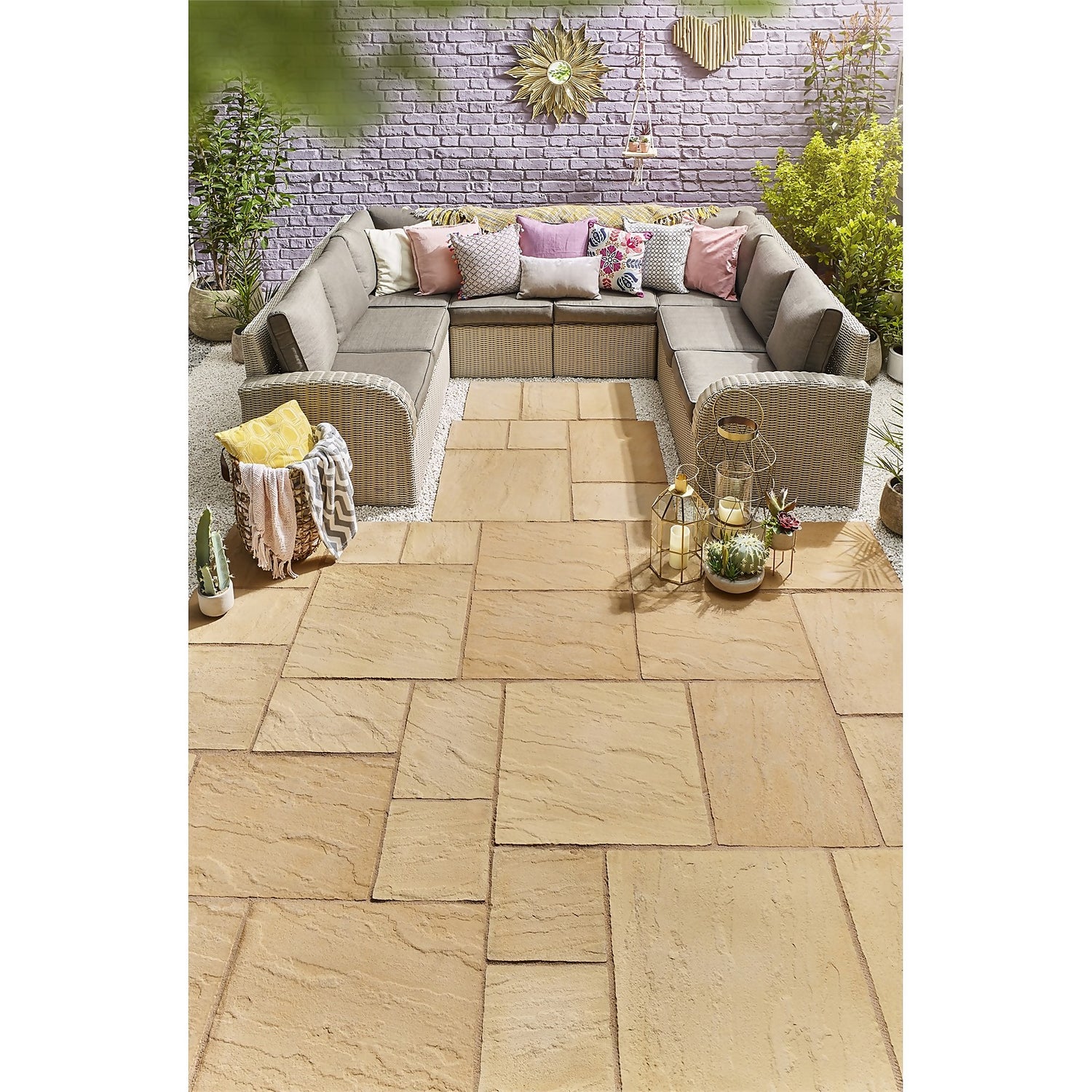 Stylish Stone Chantry Paving Patio Kit 10.22 sqm Gold Homebase