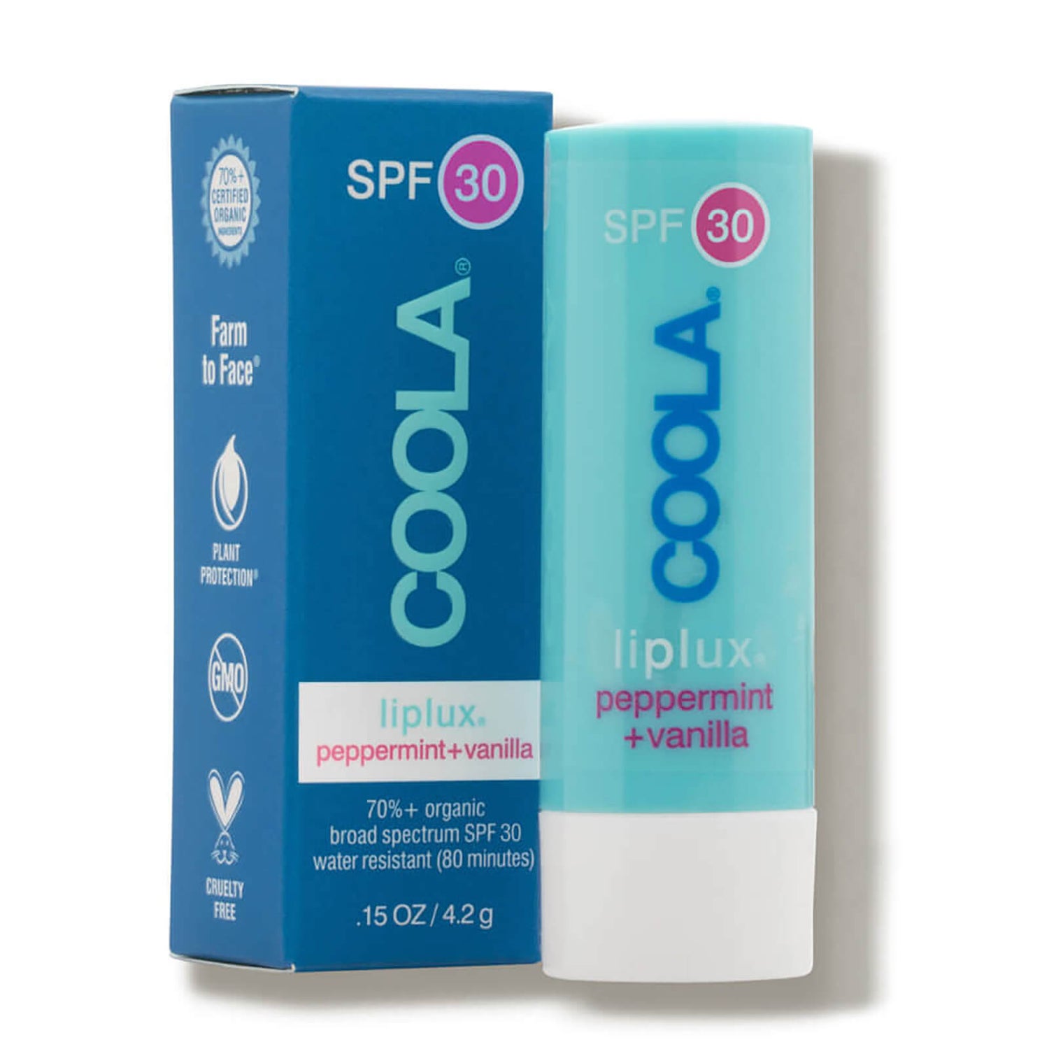 COOLA Liplux SPF 30 Organic Lip Sunscreen Vanilla Peppermint (0.15 oz