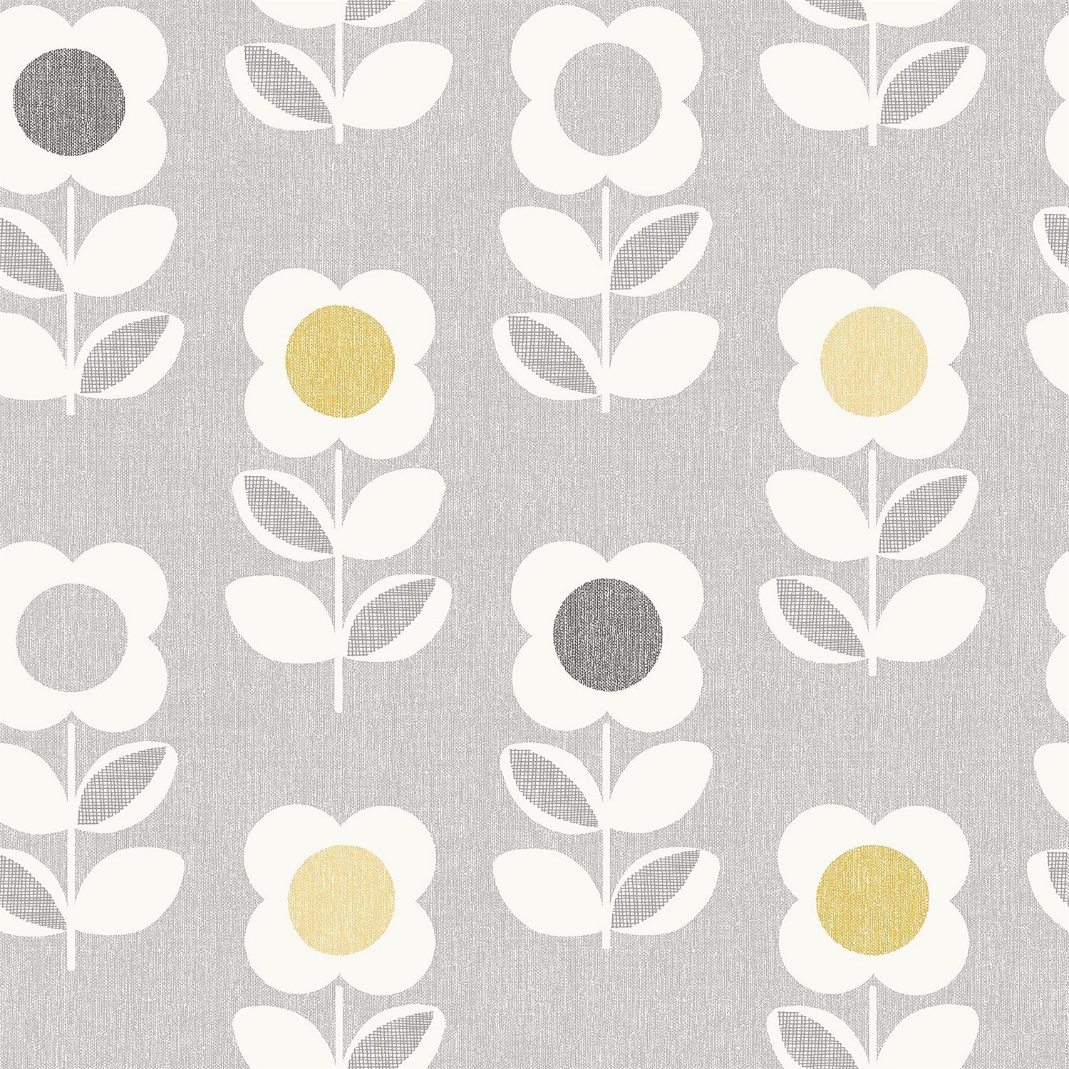 Arthouse Retro Flower Floral Smooth Grey and Yellow Wallpaper Homebase