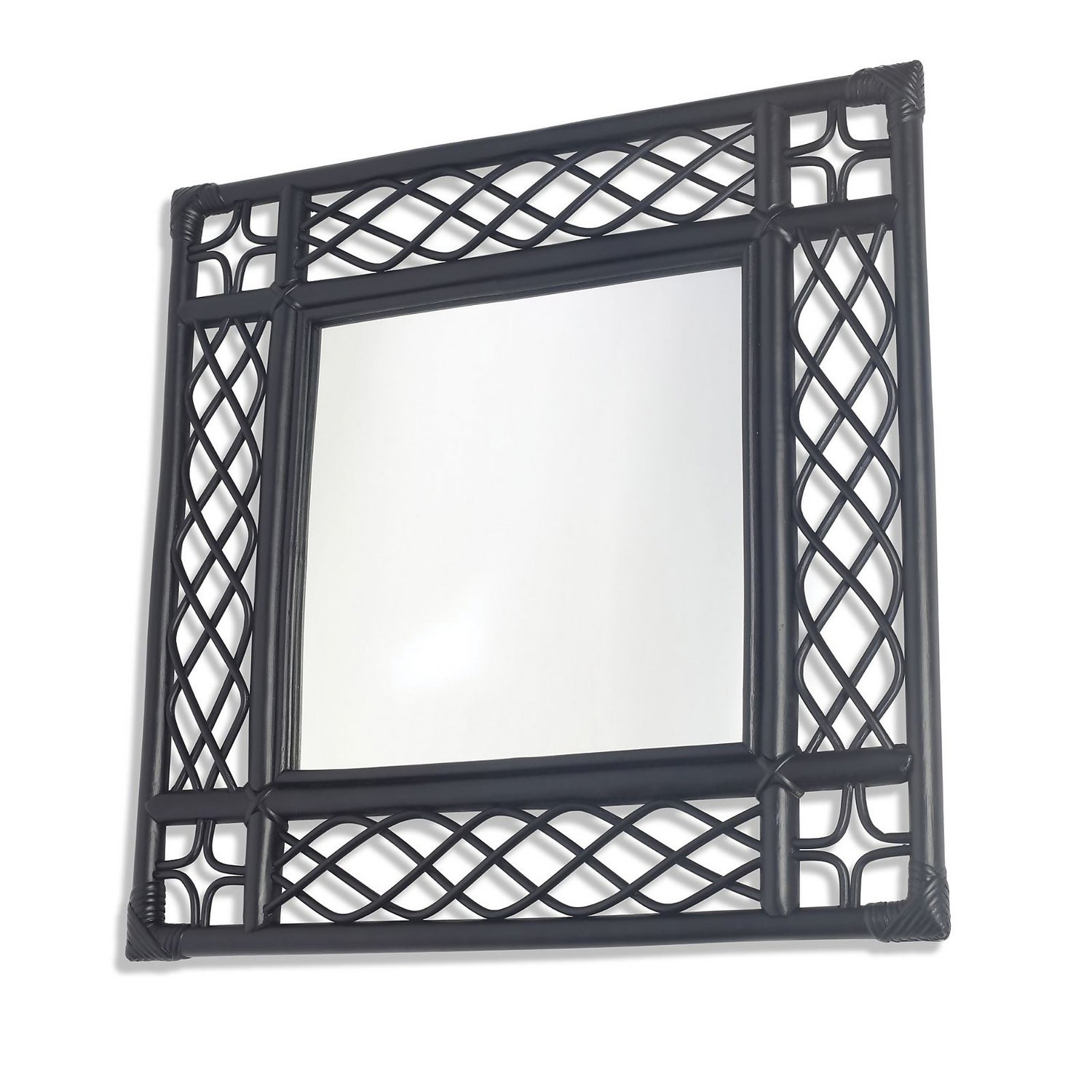Black Vintage Square Rattan Wall Mirror Homebase