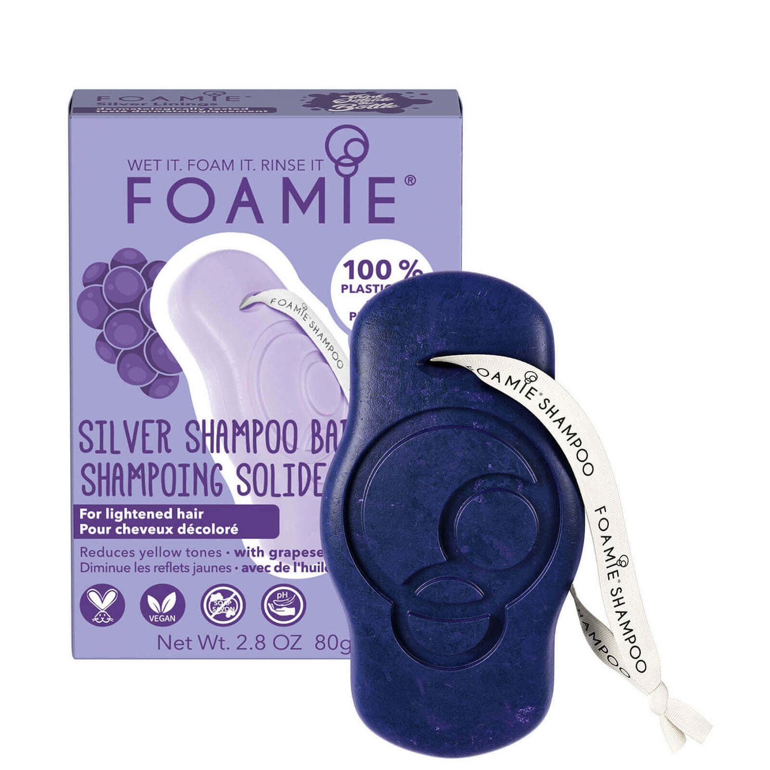 FOAMIE Silver Shampoo Bar Grape for Blonde Hair LOOKFANTASTIC