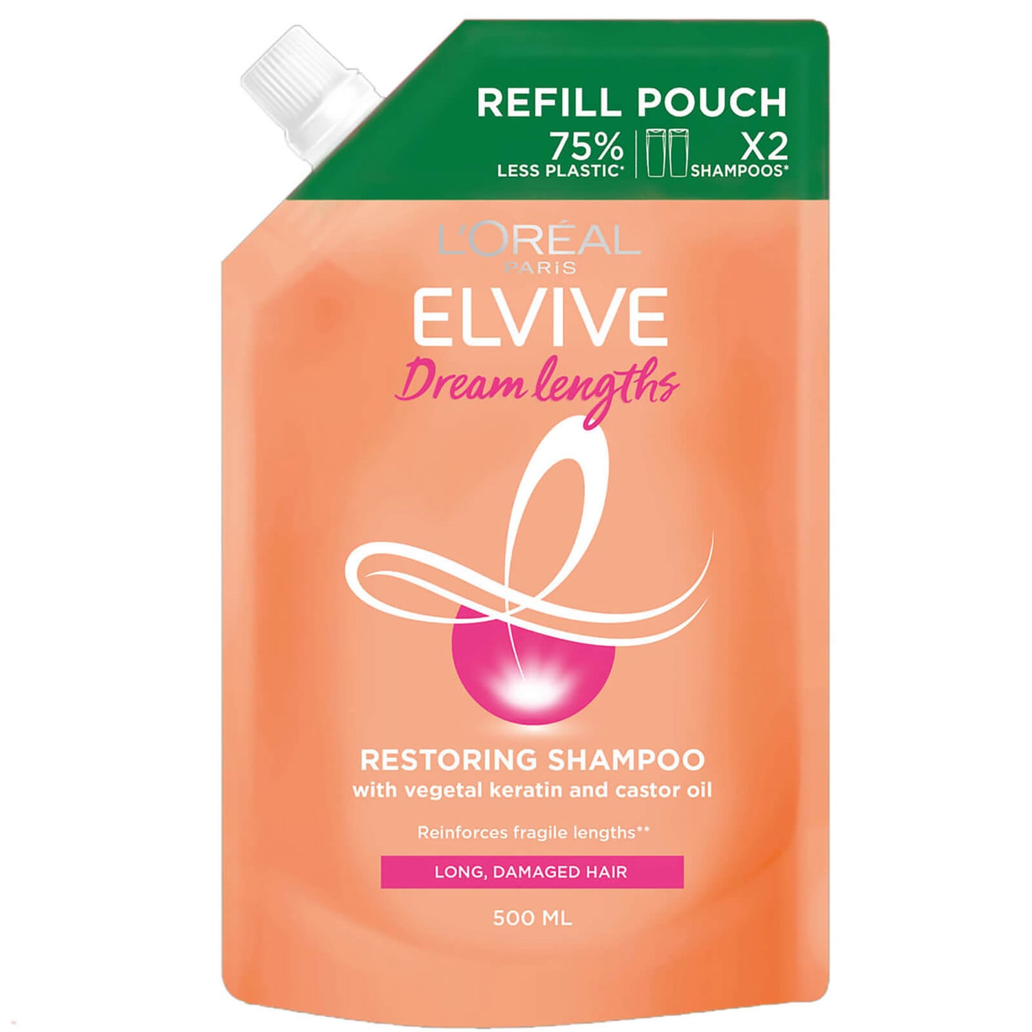 L'Oréal Paris Elvive Dream Lengths Long Hair Shampoo Refill Pouch 500ml