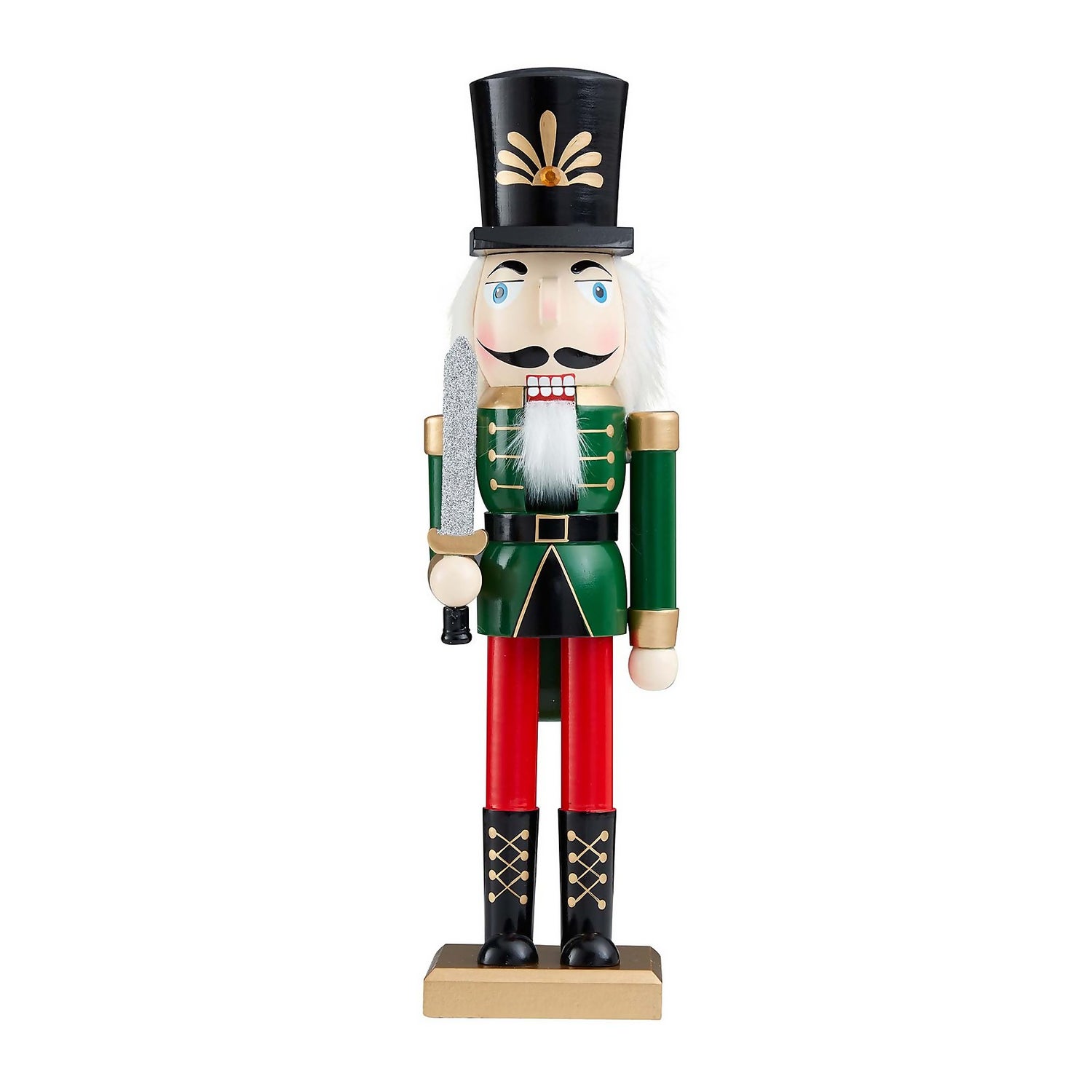 Green Wooden Nutcracker Christmas Decoration 36cm Homebase
