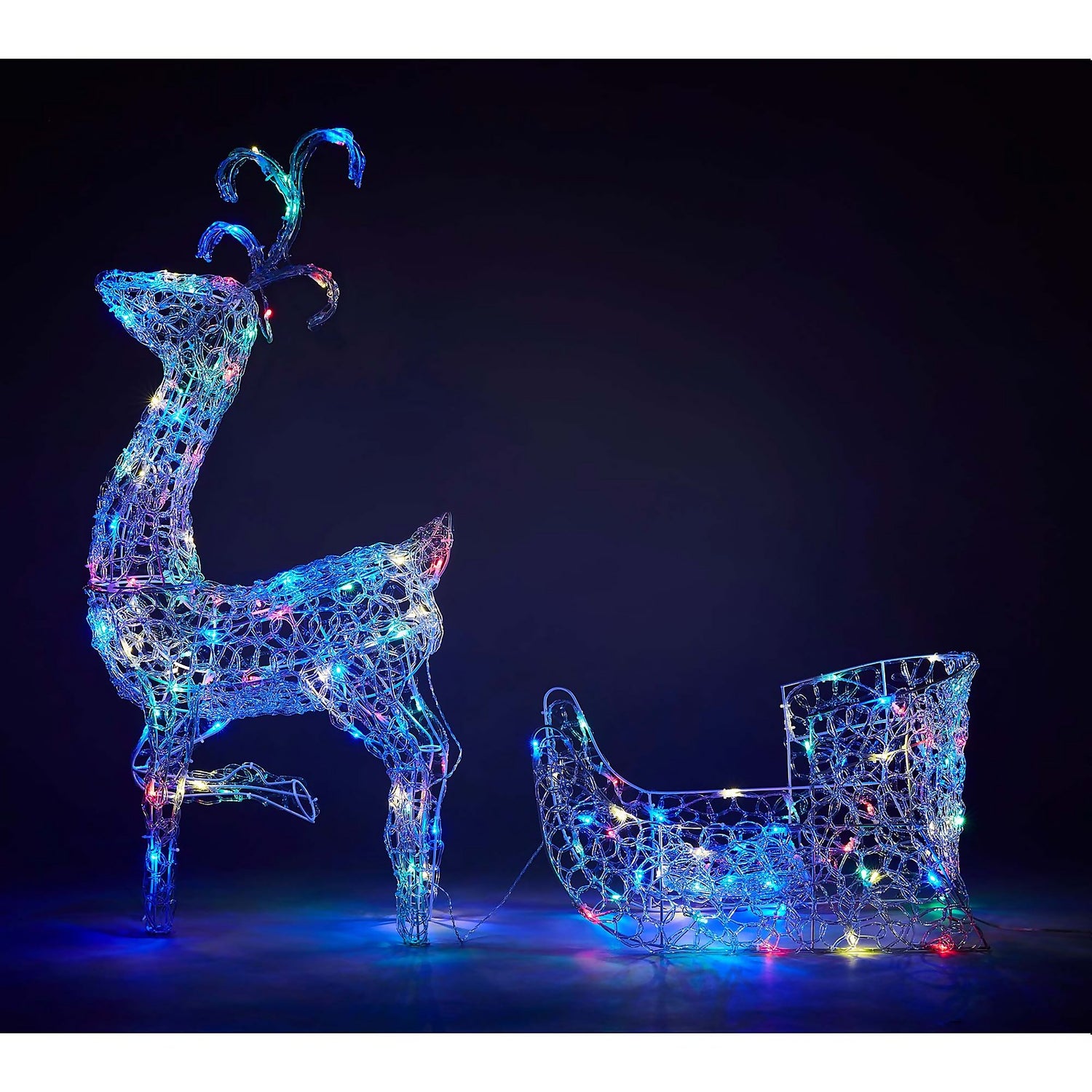 Acrylic LED Reindeer and Sleigh Multicolour 3D Outdoor Christmas Light ...