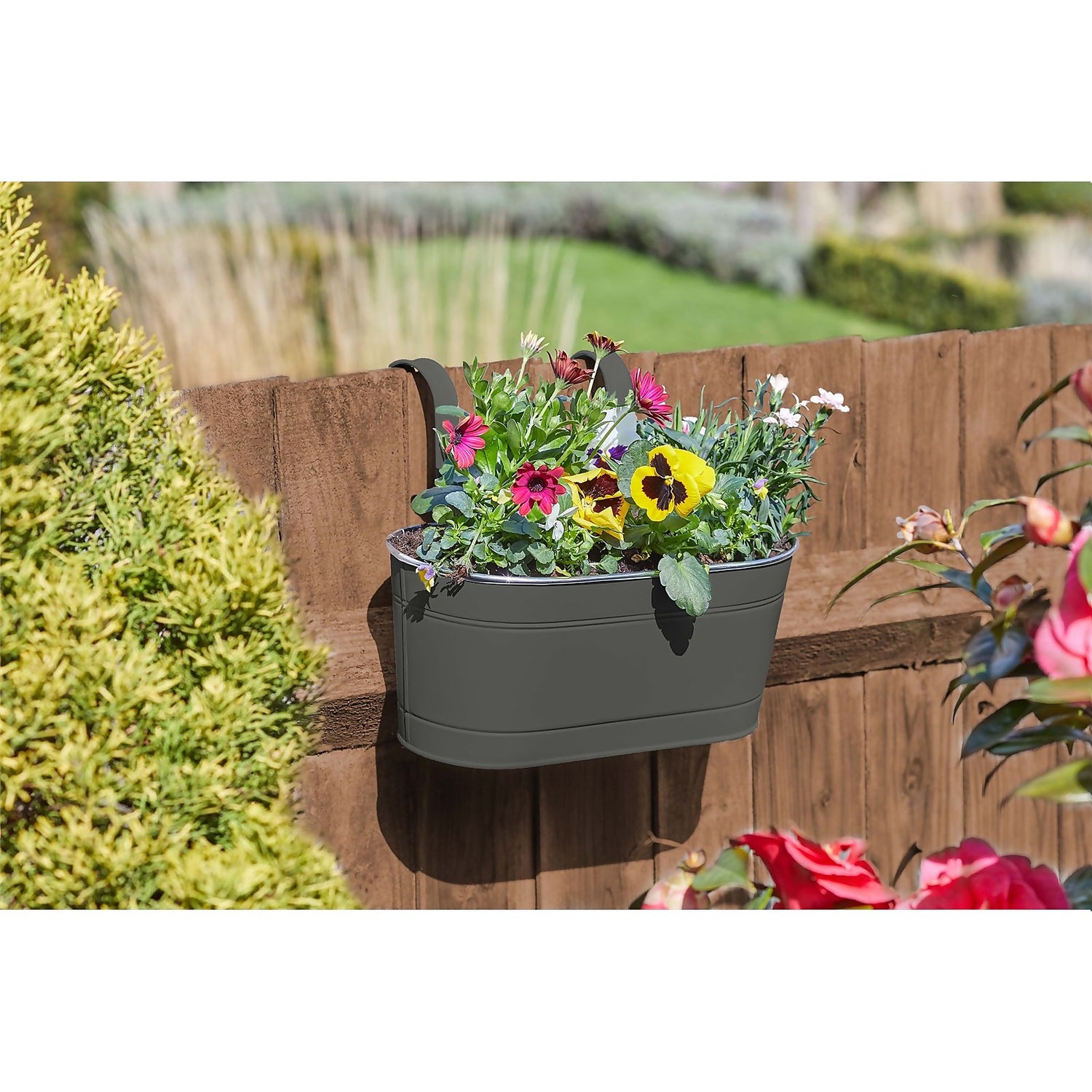 12 inch Fence and Balcony Hanging Planter Grey Homebase