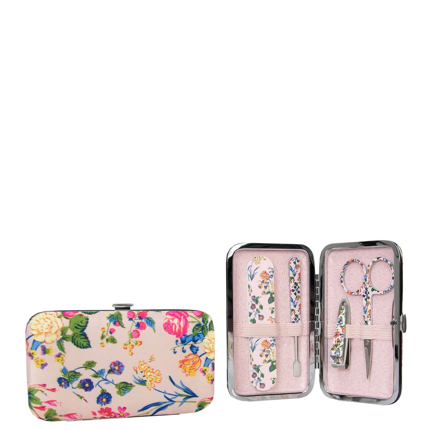 The Vintage Cosmetic Company Pink Floral Satin Manicure Purse