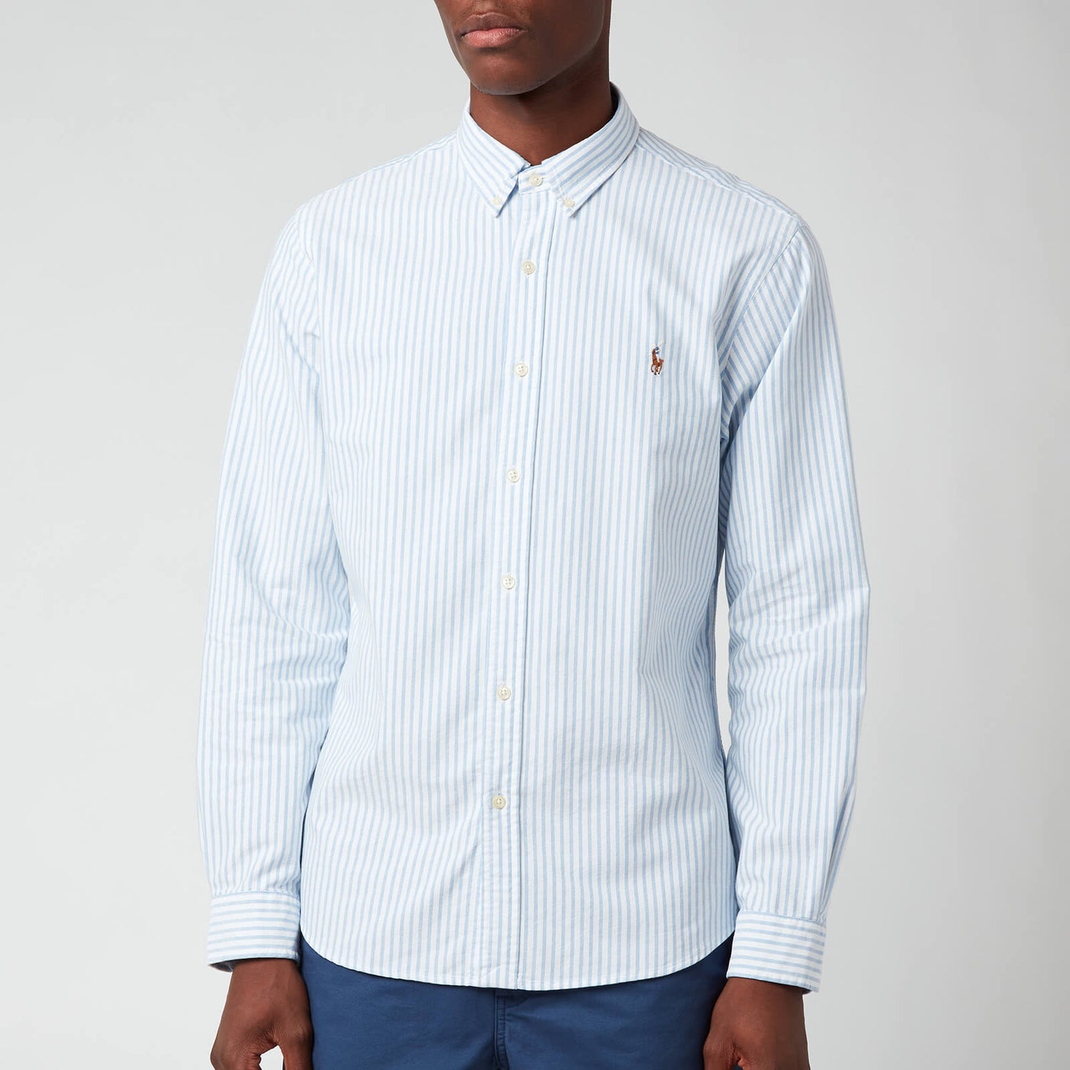 Polo Ralph Lauren Men's Slim Fit Stripe Oxford Shirt - Basic Blue/White ...