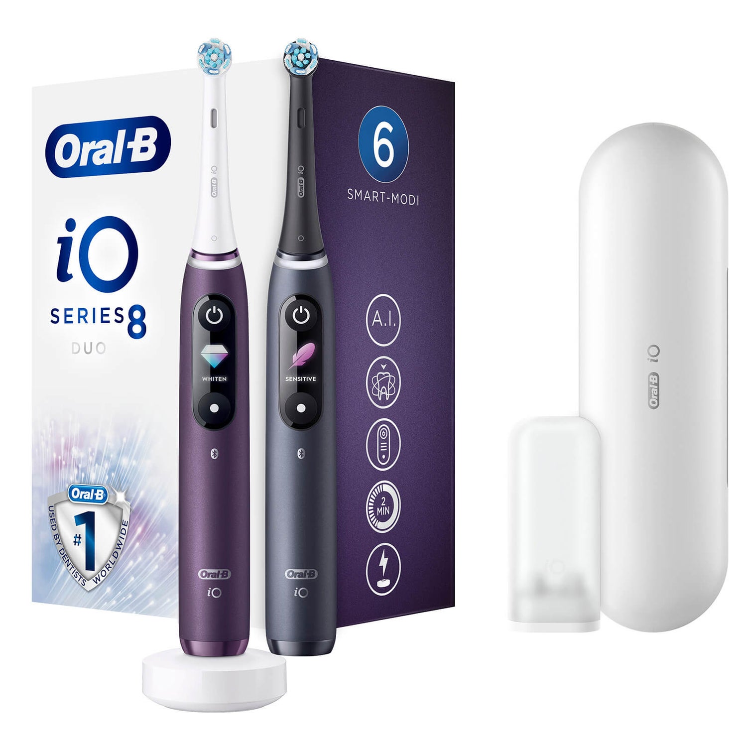 OralB iO 8 Double Pack Electric Toothbrush with Travel Case Violet