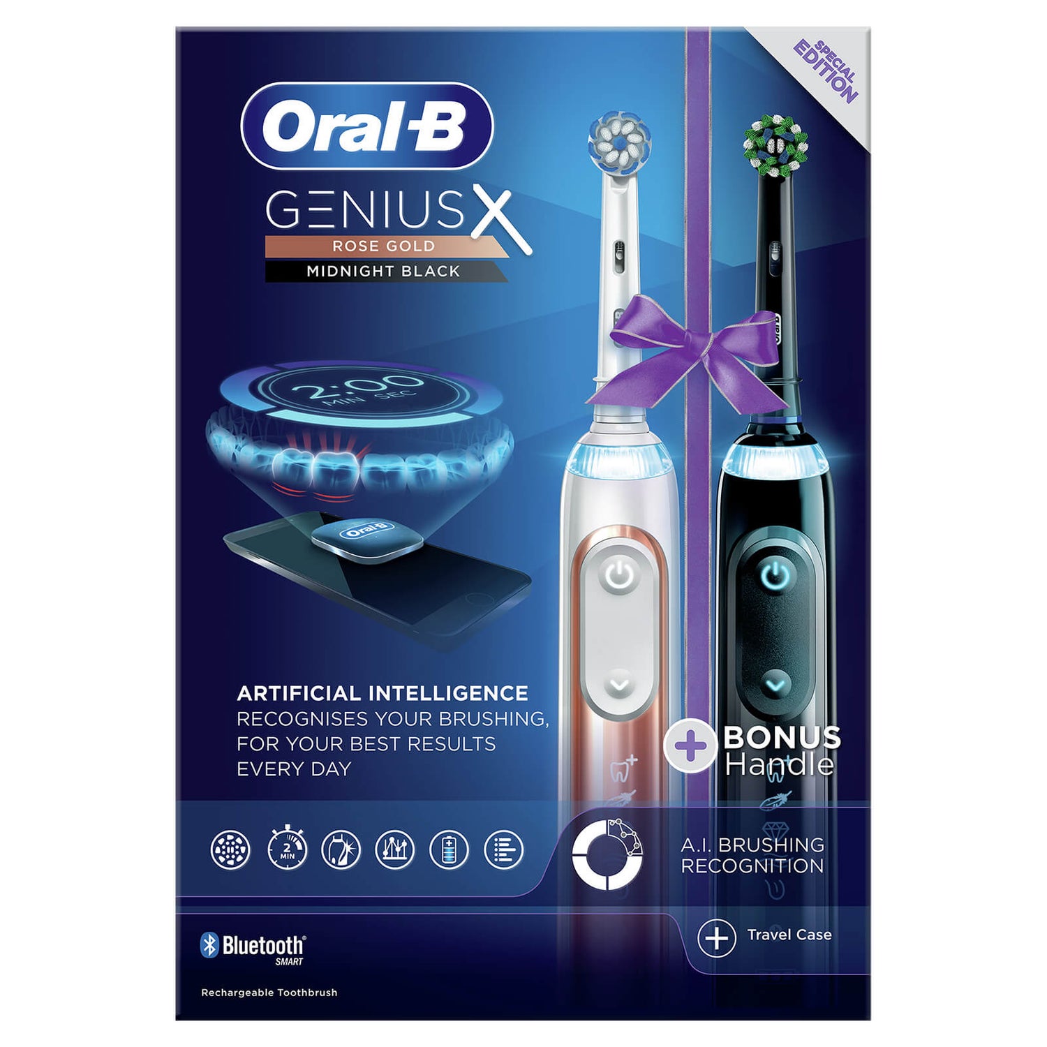 Oral B Genius X Duo Pack of Two Electric Toothbrushes, Rose Gold