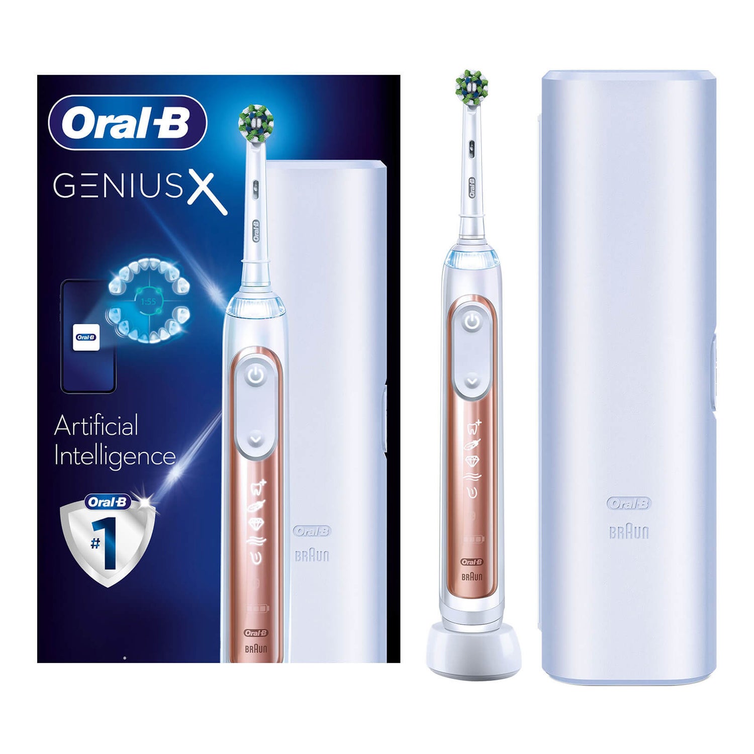 Oral B Genius X Rose Gold Electric Toothbrush with Travel Case OralB UK