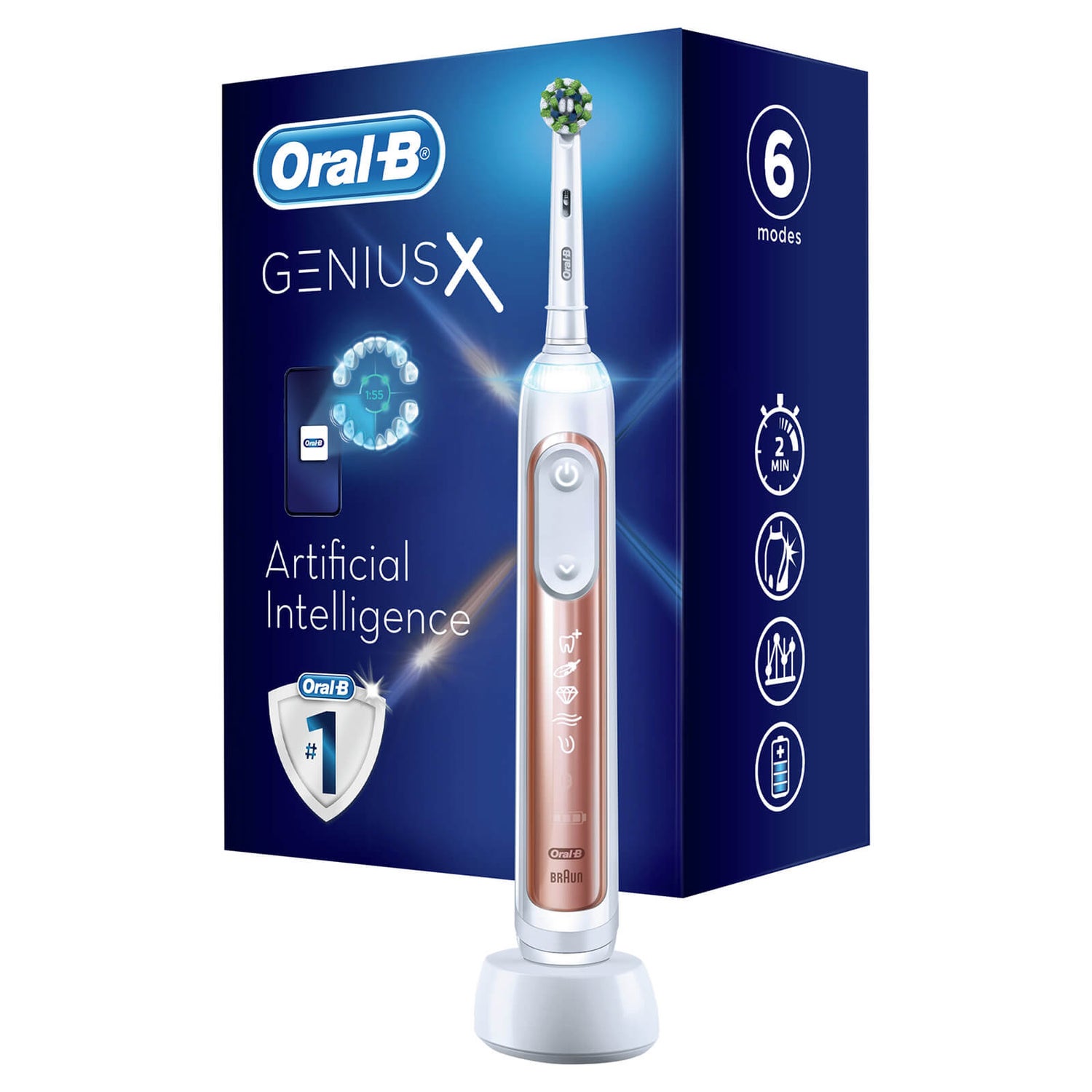 Oral B Genius X Rose Gold Electric Toothbrush LOOKFANTASTIC