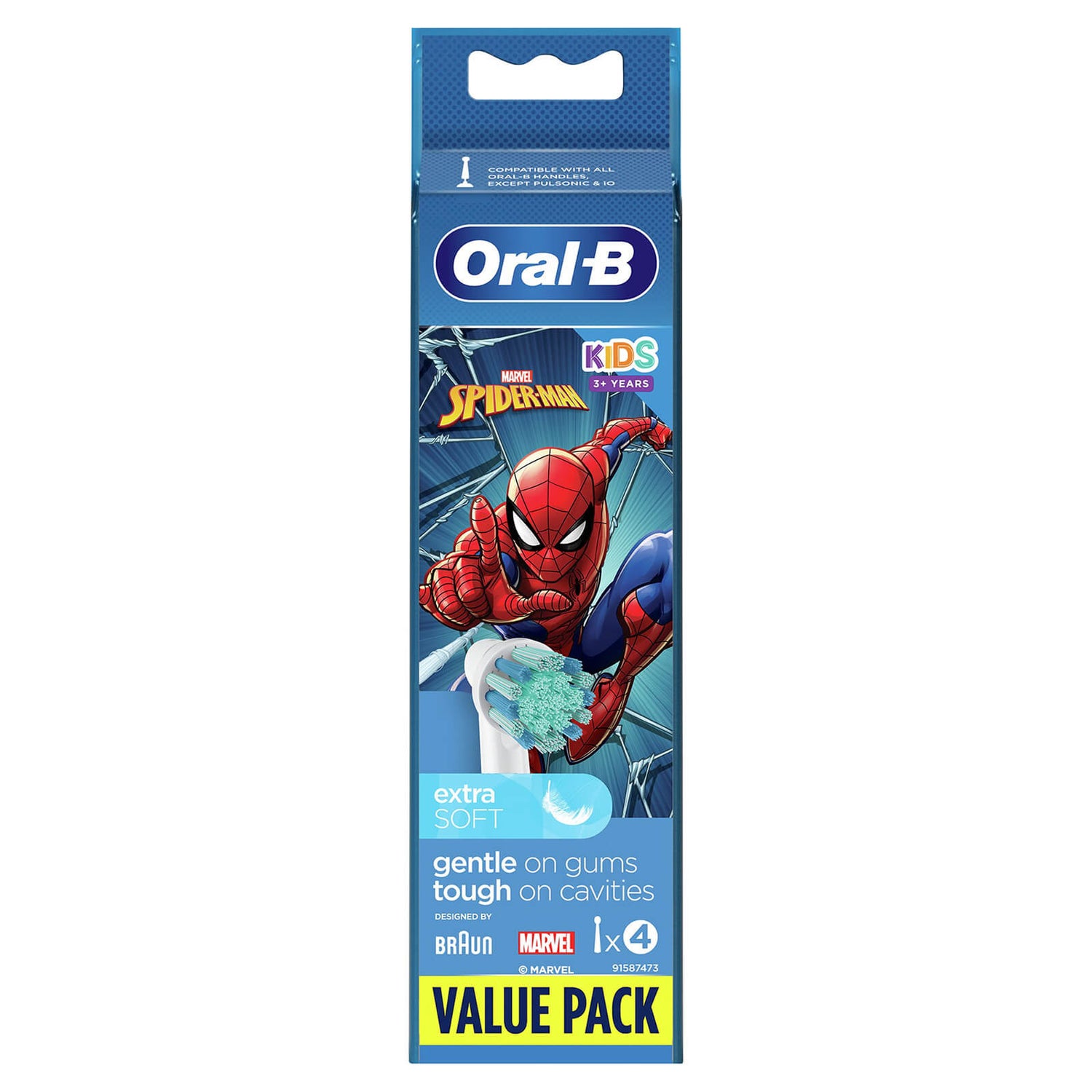 OralB Kids Spiderman Brush Heads for Electric Toothbrush, 4 Brush