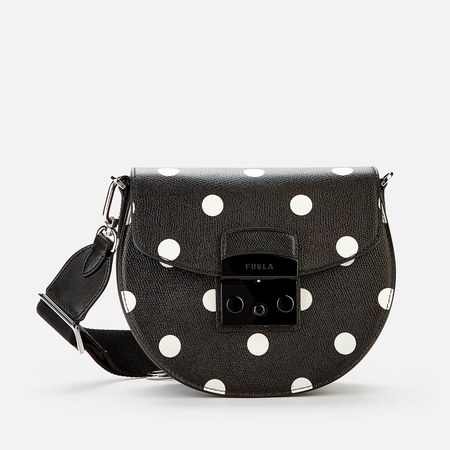 Furla Women's Metropolis Polka Dot Mini Cross Body Round Bag Black