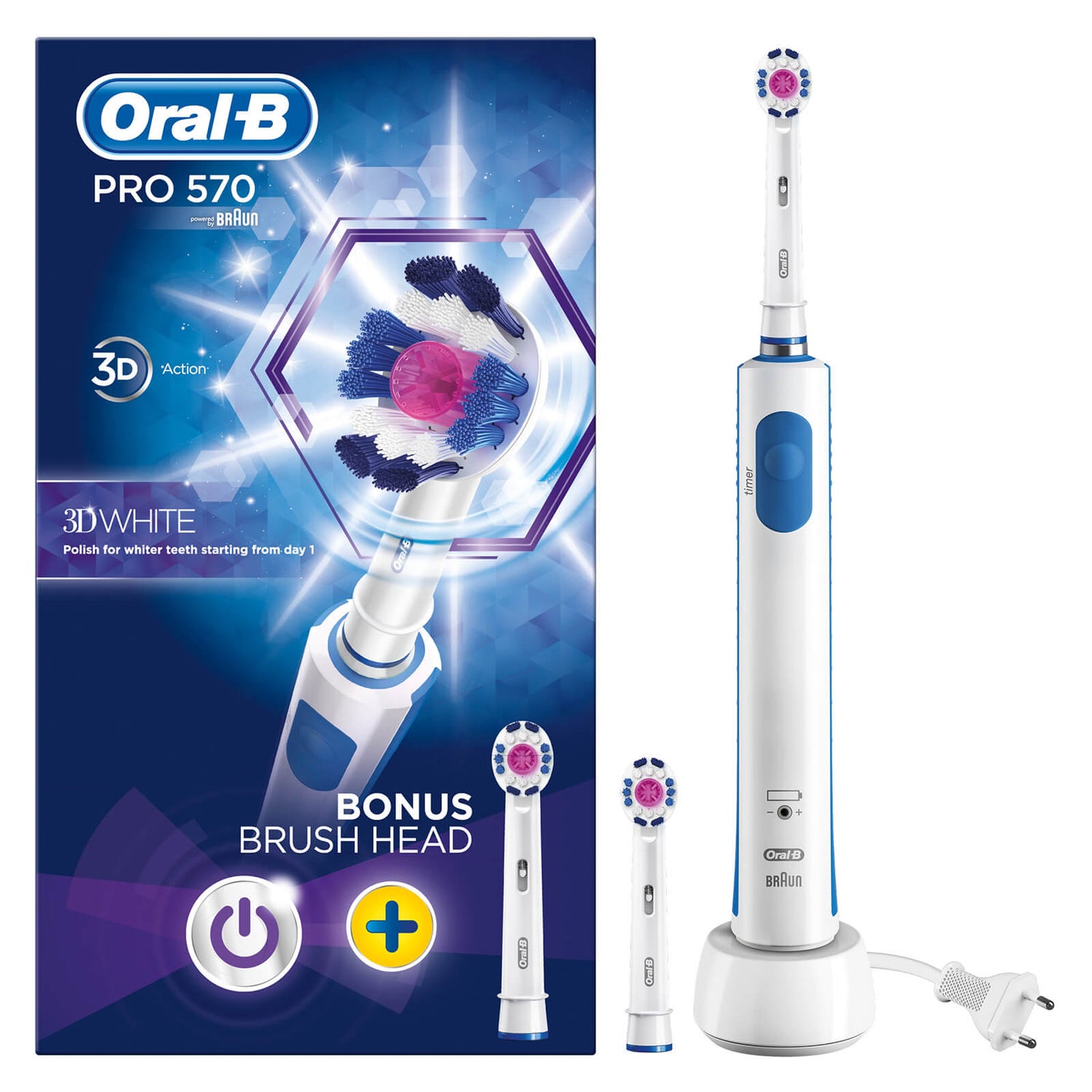 Oral B Pro 570 3D White Electric Toothbrush LOOKFANTASTIC