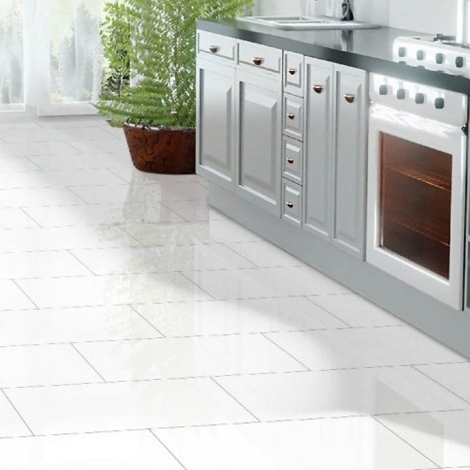 Cream High Gloss Tile Effect Laminate Flooring | Viewfloor.co