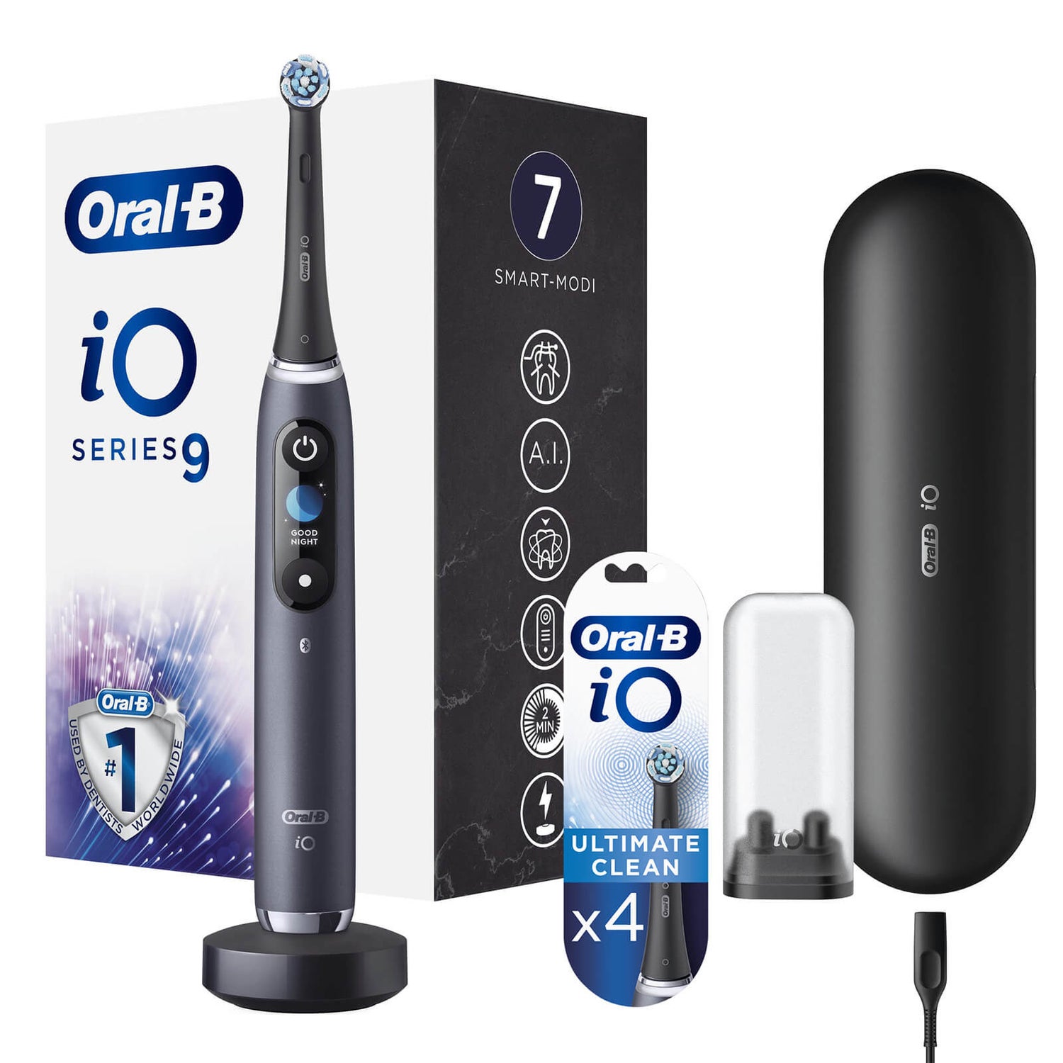 OralB iO9 Black Onyx Electric Toothbrush with Charging Travel Case + 4 Refills OralB UK