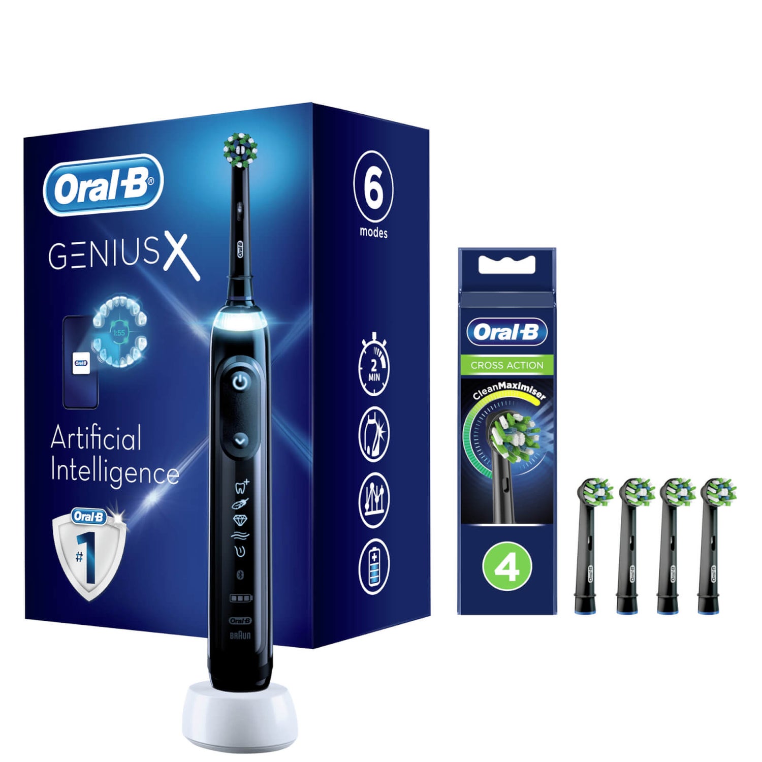 OralB Genius X Black Electric Toothbrush + 4 Refills OralB UK