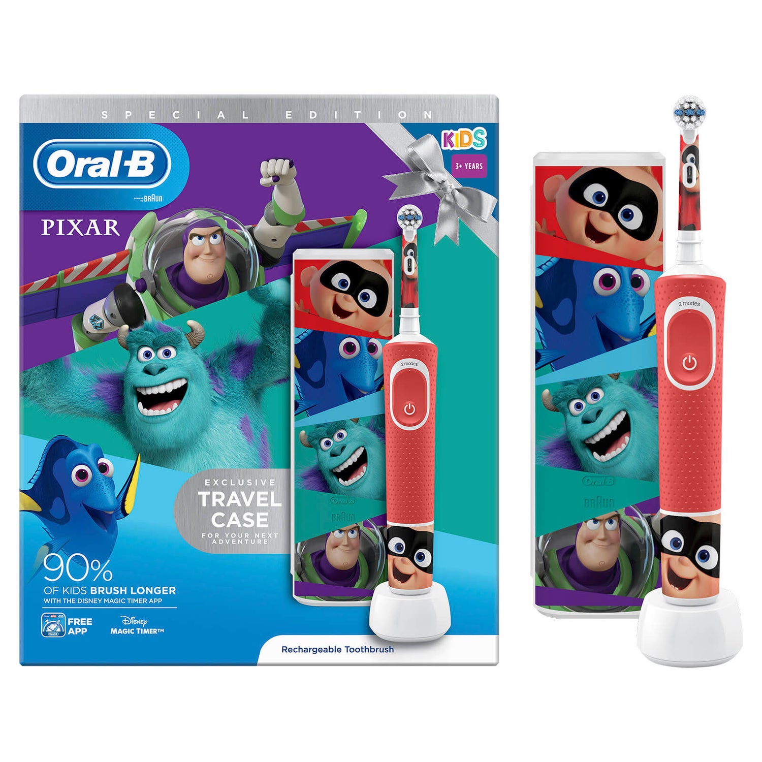 Best of Pixar Electric Toothbrush Gift Set & Free Travel Case for Ages
