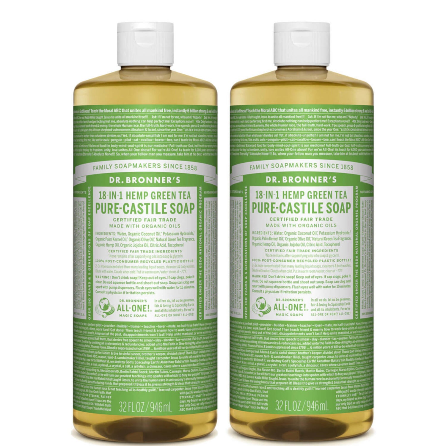 Dr. Bronner's Green Tea PureCastile Liquid Soap Duo