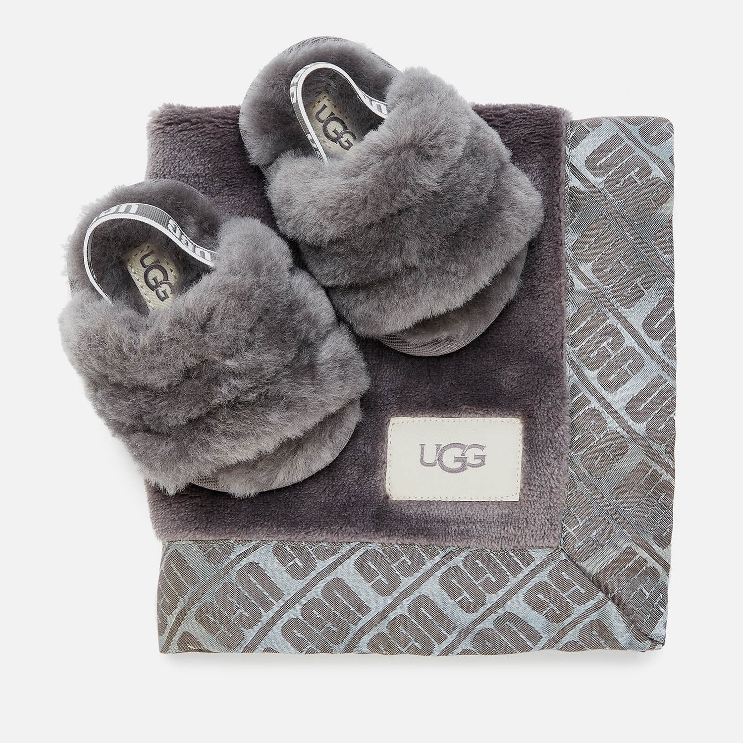 UGG Babys' Fluff Yeah Slide Slipplers and Lovey Blanket Set Black