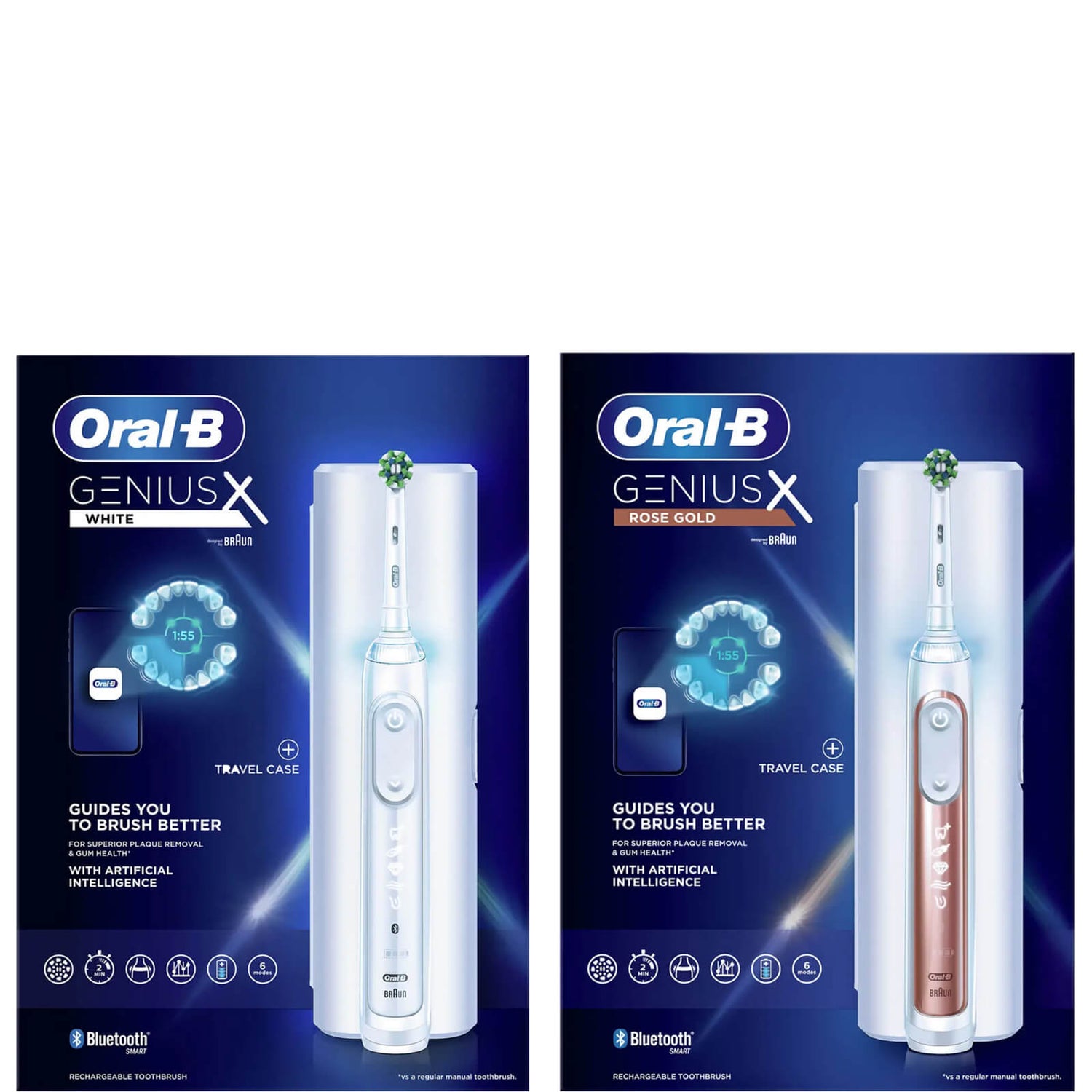 Oral B Genius X Duo Pack White & Rose Electric Toothbrush with Travel