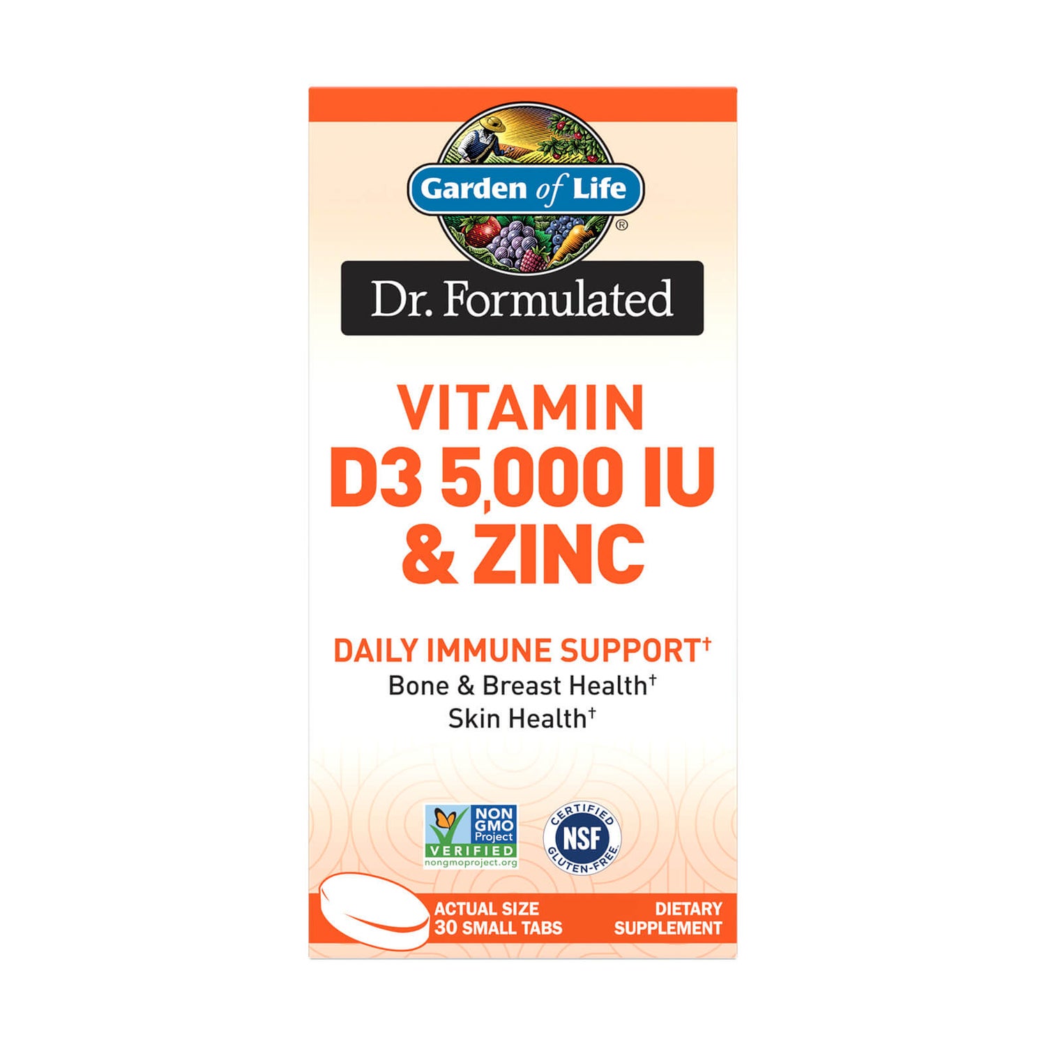 Vitamin D3 5,000 IU & Chelated Zinc 30 Tablets Garden of Life AU