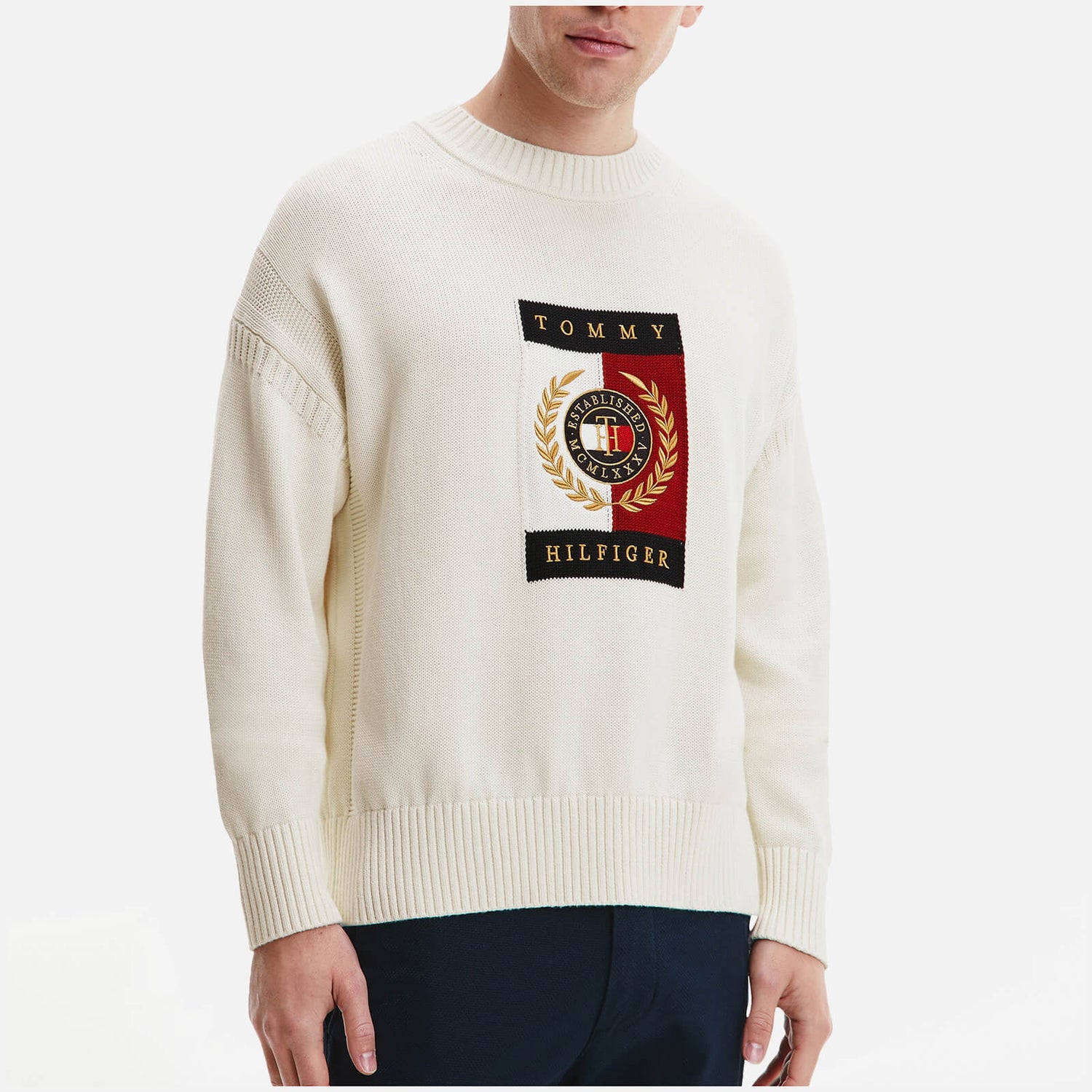 Tommy Hilfiger Intarsia Icon Graphic Logo-Embroidered Cotton Sweater ...