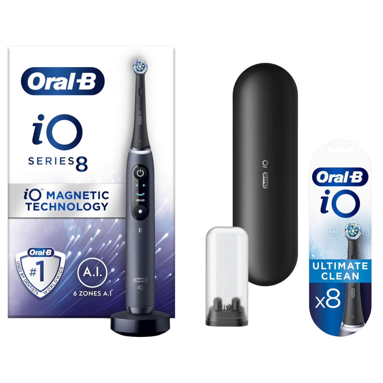 OralB iO8 Black Electric Toothbrush + Travel Case