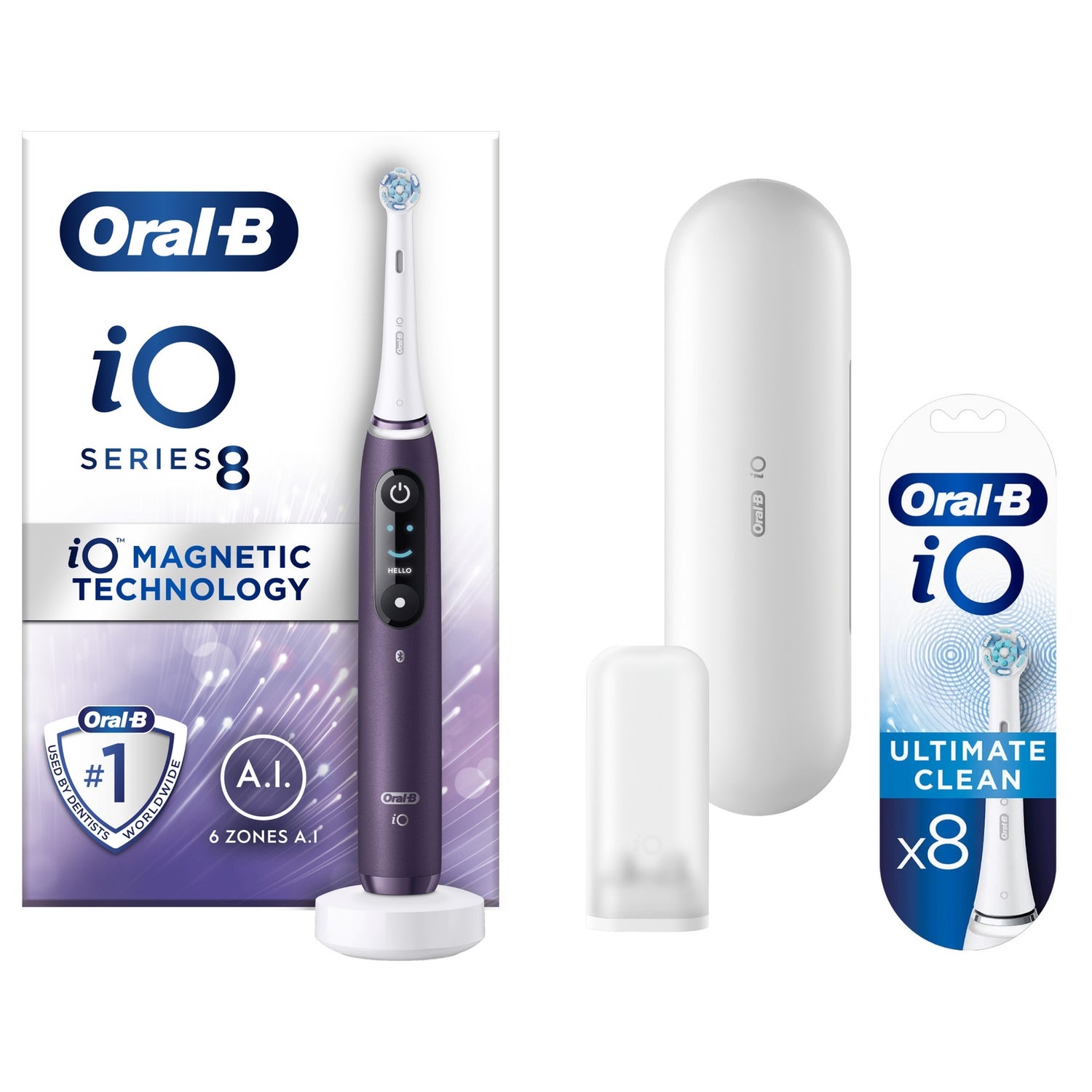 Oral B iO8 Violet Electric Toothbrush with Travel Case OralB UK