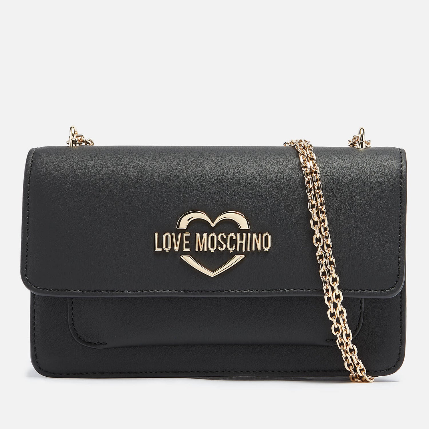 Love Moschino Women's Heart Logo Flap Cross Body Bag Black