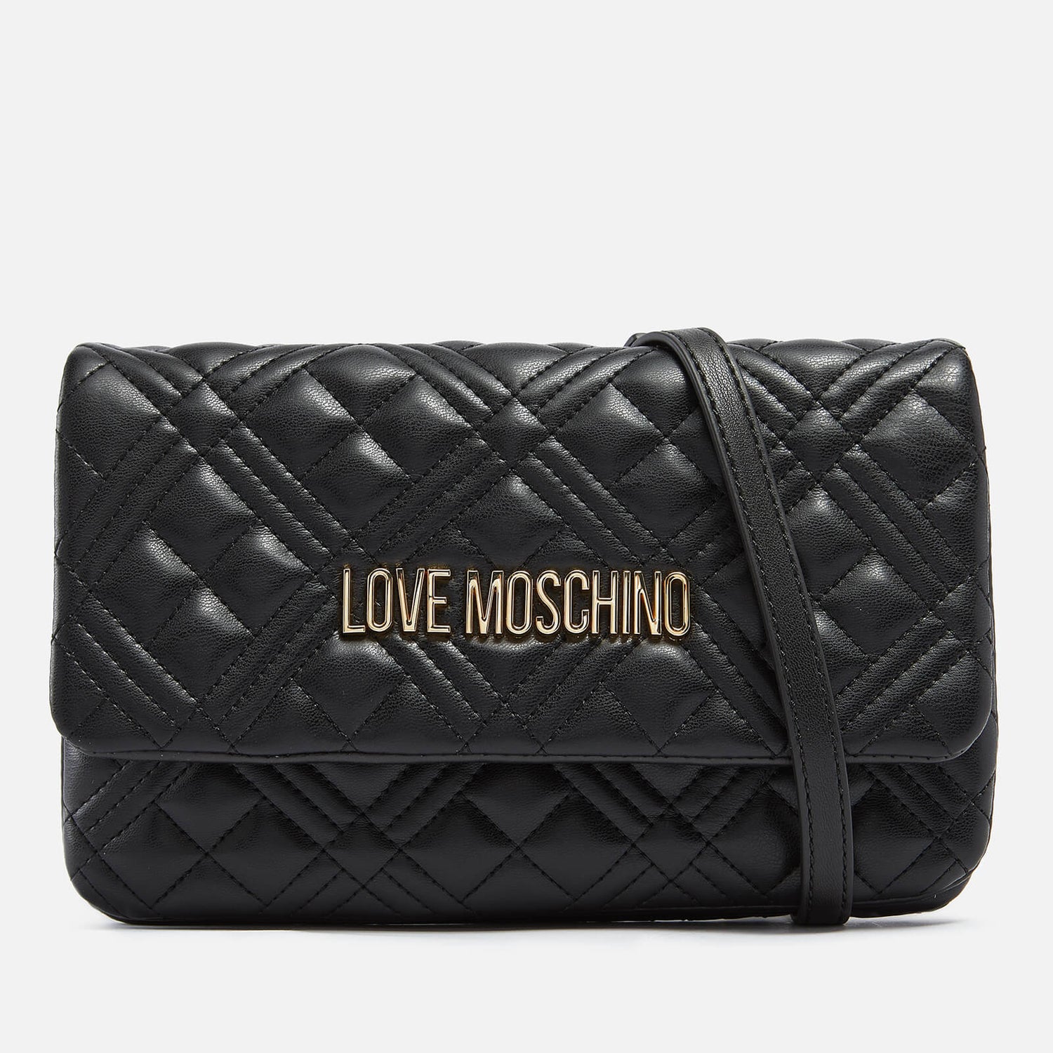 Love Moschino Women's Quilted Chain Flap Cross Body Bag Black
