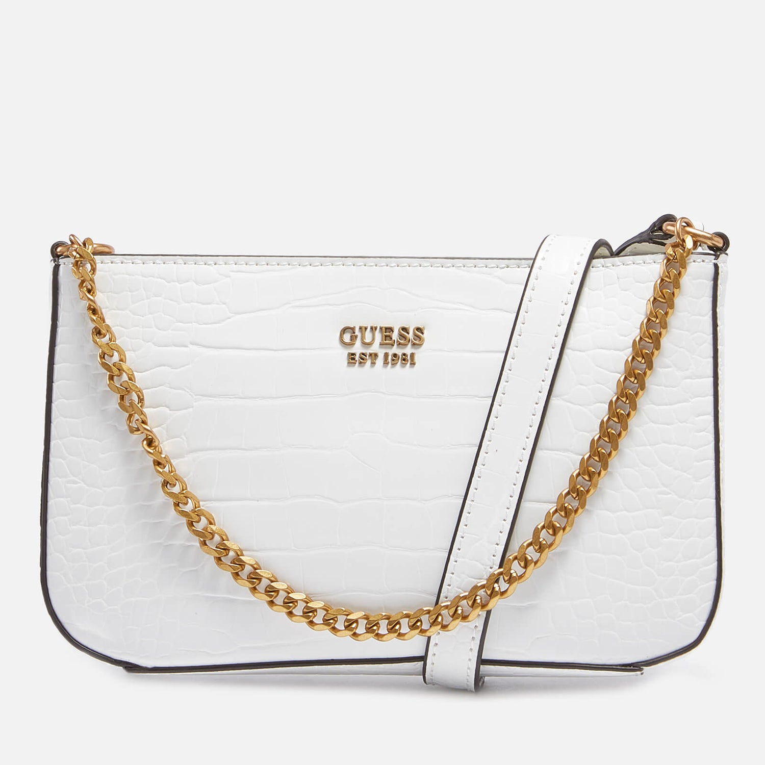 Guess Women's Katey Croc Mini Top Zip Shoulder Bag White