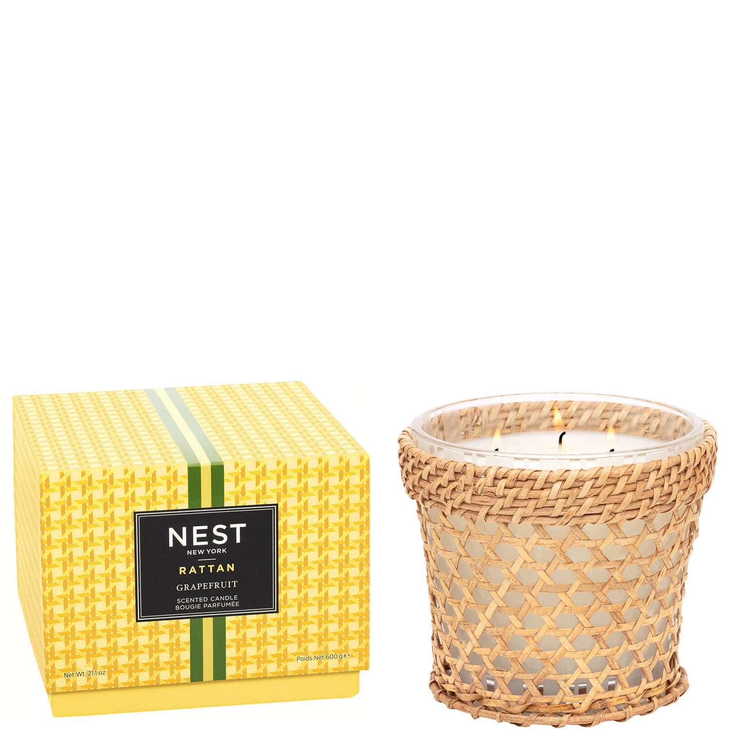 NEST New York Rattan Grapefruit 3Wick Candle 630ml LOOKFANTASTIC