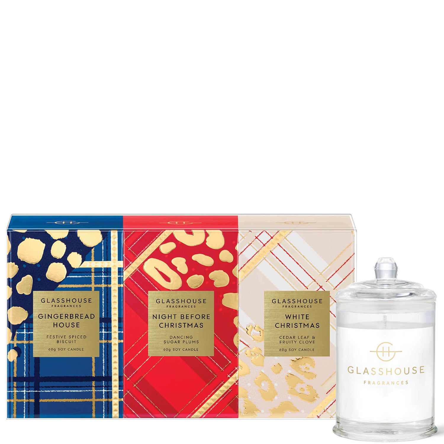 Glasshouse Fragrances Christmas Candle Trio 3 x 60g LOOKFANTASTIC