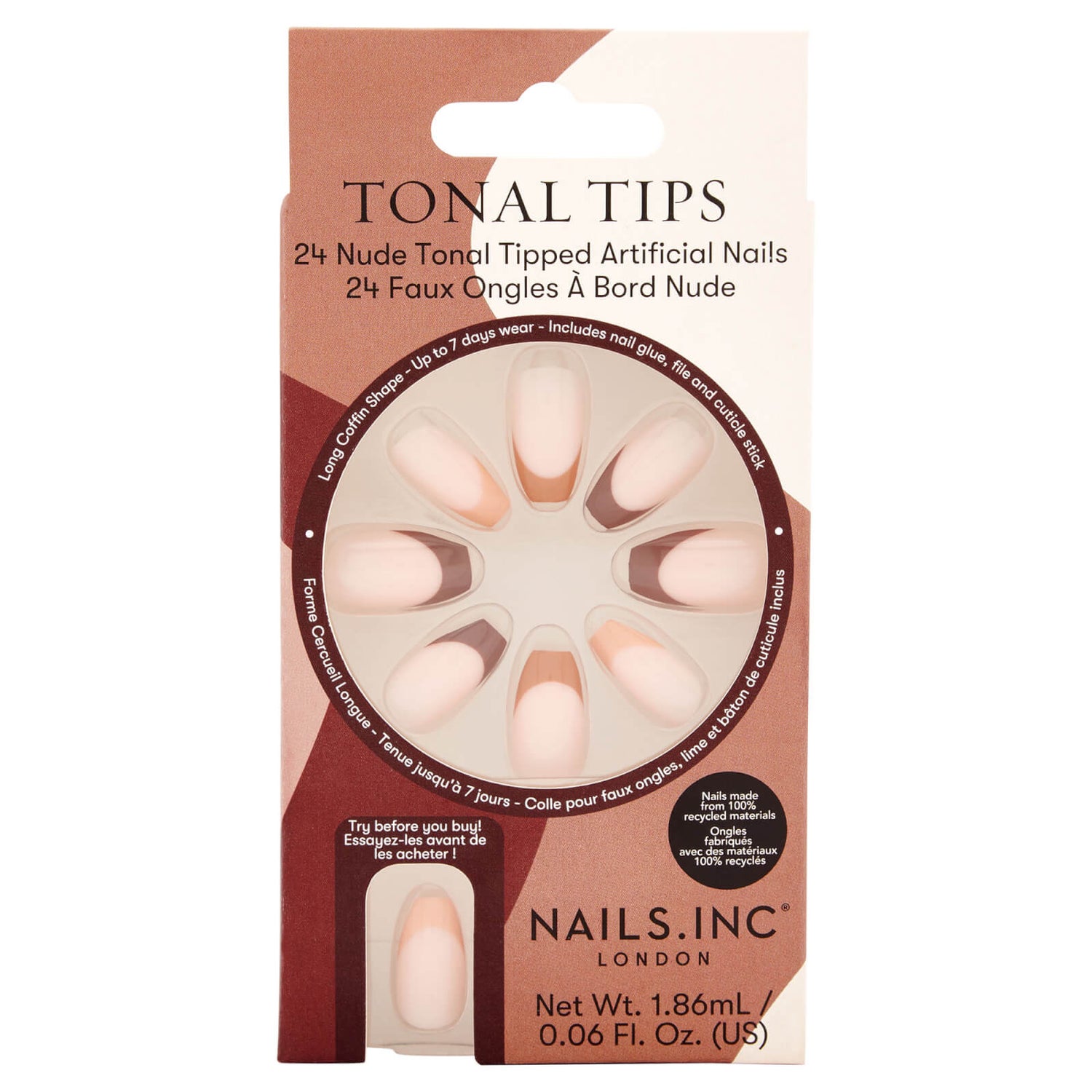nails inc. Tonal Tips Artificial Nails (Pack of 24) LOOKFANTASTIC