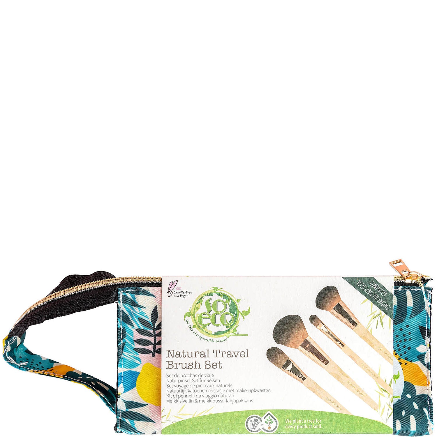 So Eco Natural Travel Makeup Brush Set - 4 Vegane Pinsel + Kosmetiktasche, Tierversuchsfrei & Nachhaltig