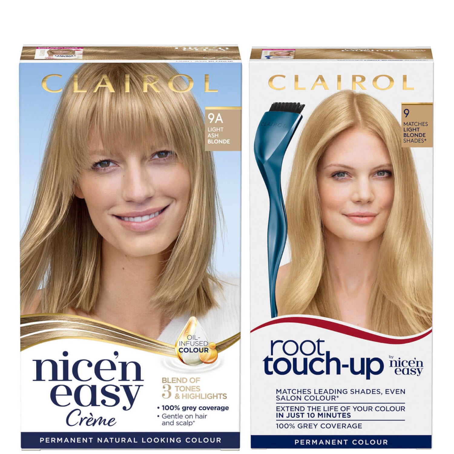 Clairol Root TouchUp 9 Light Blonde x Nice'n Easy Permanent 9A Light