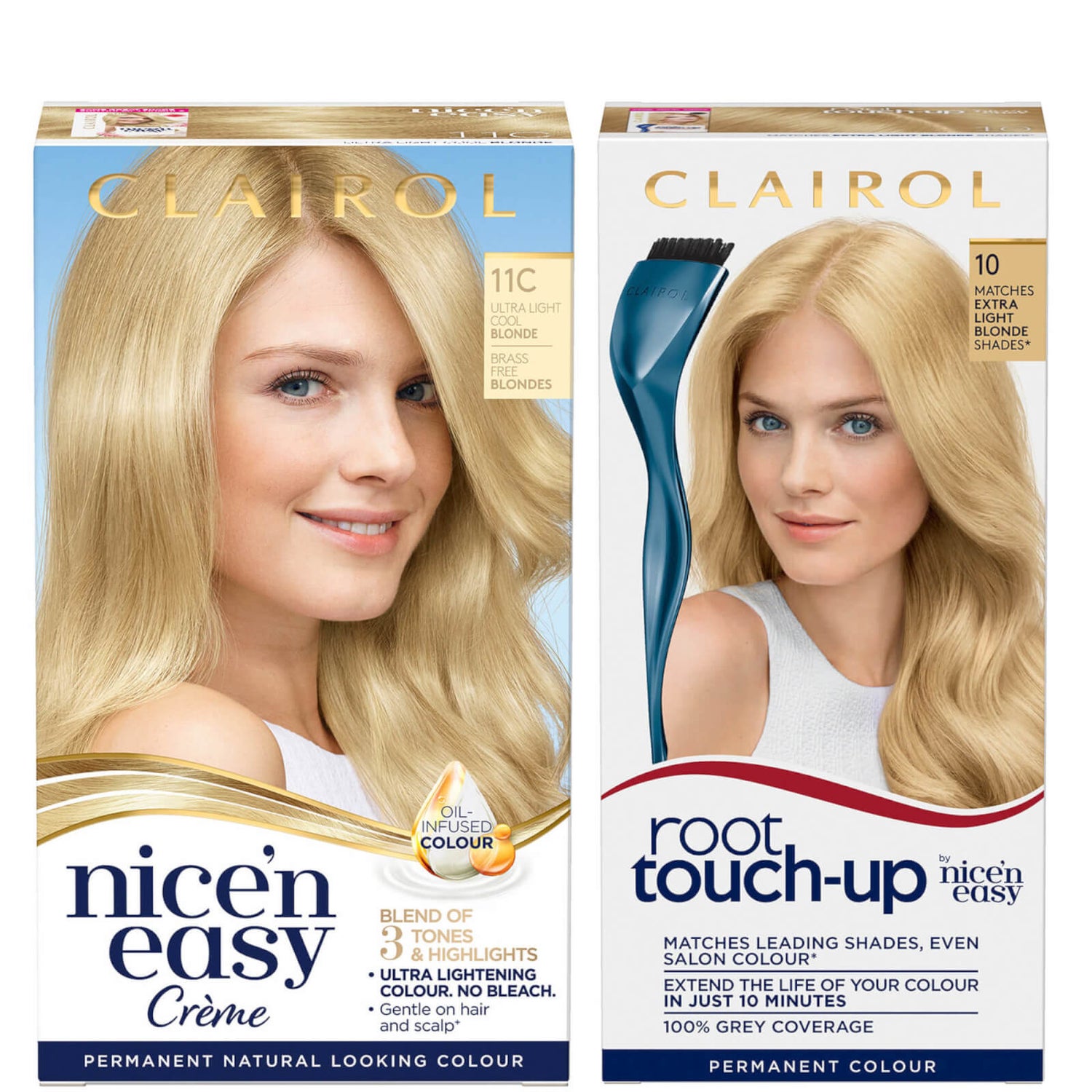 Clairol Root TouchUp 10 Extra Light Blonde x Nice'n Easy Permanent 11C