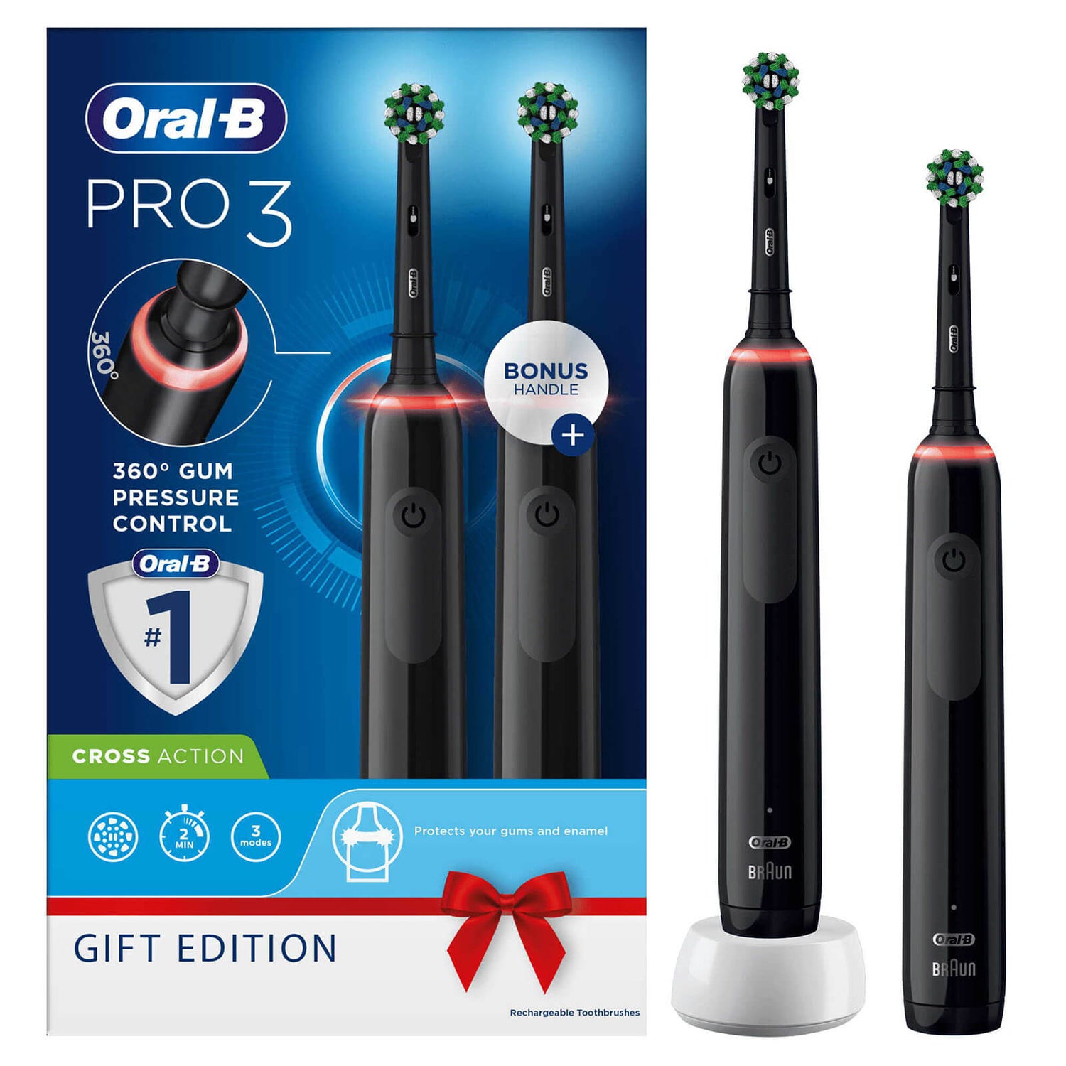 Oral B Pro 3900 Duo Pack of Two Electric Toothbrushes, Black & Black
