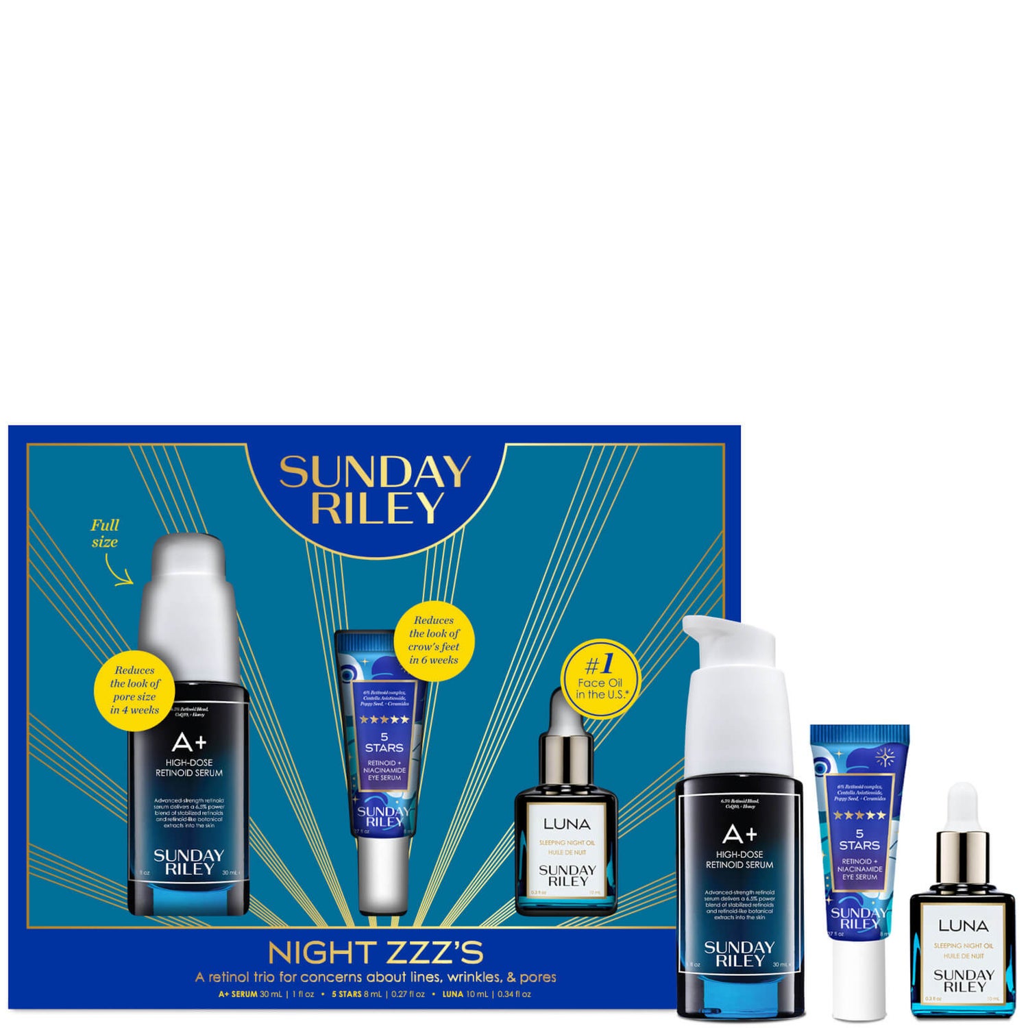 Sunday Riley Night ZZZs Retinoid Trio Skincare Kit (Worth £132.00
