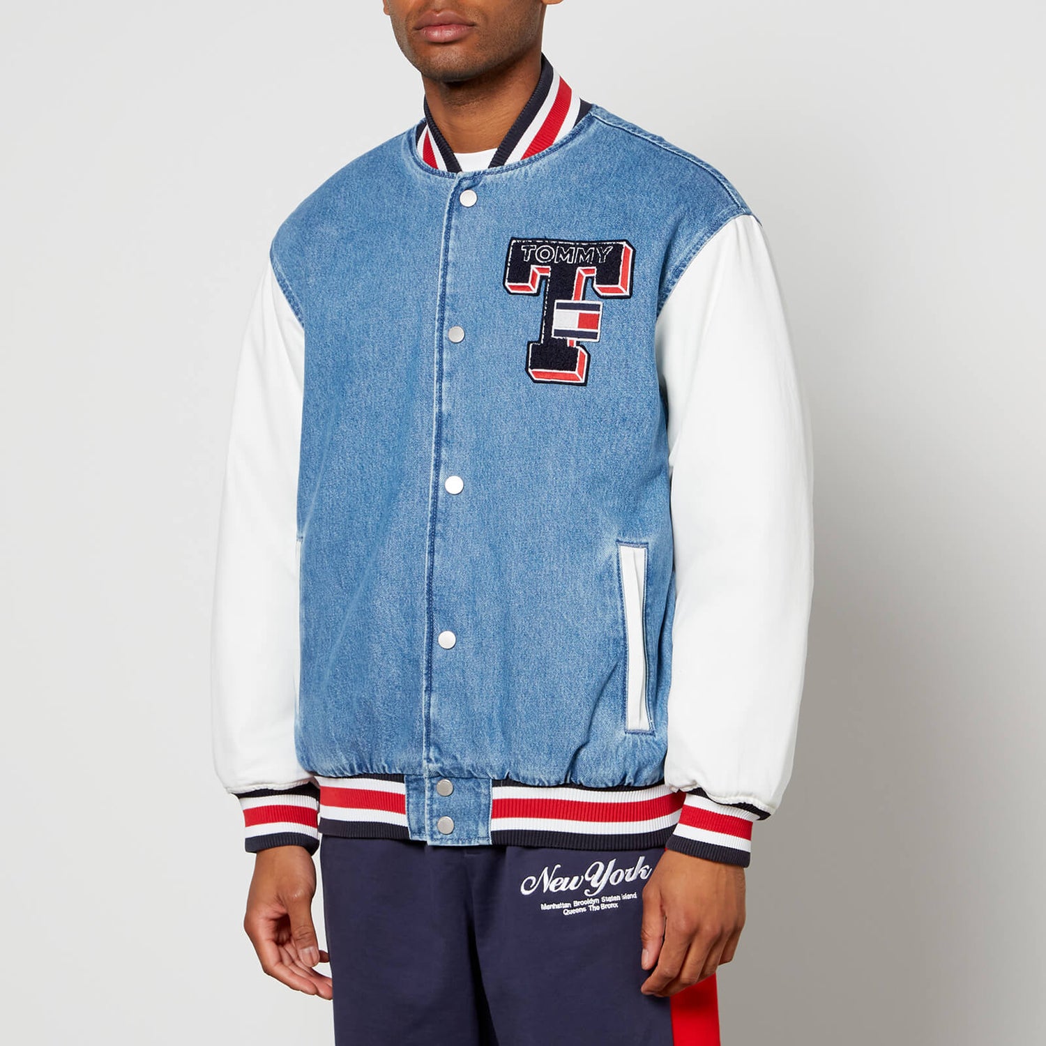 Tommy Jeans Logo-Appliqued Denim Varsity jacket | TheHut.com